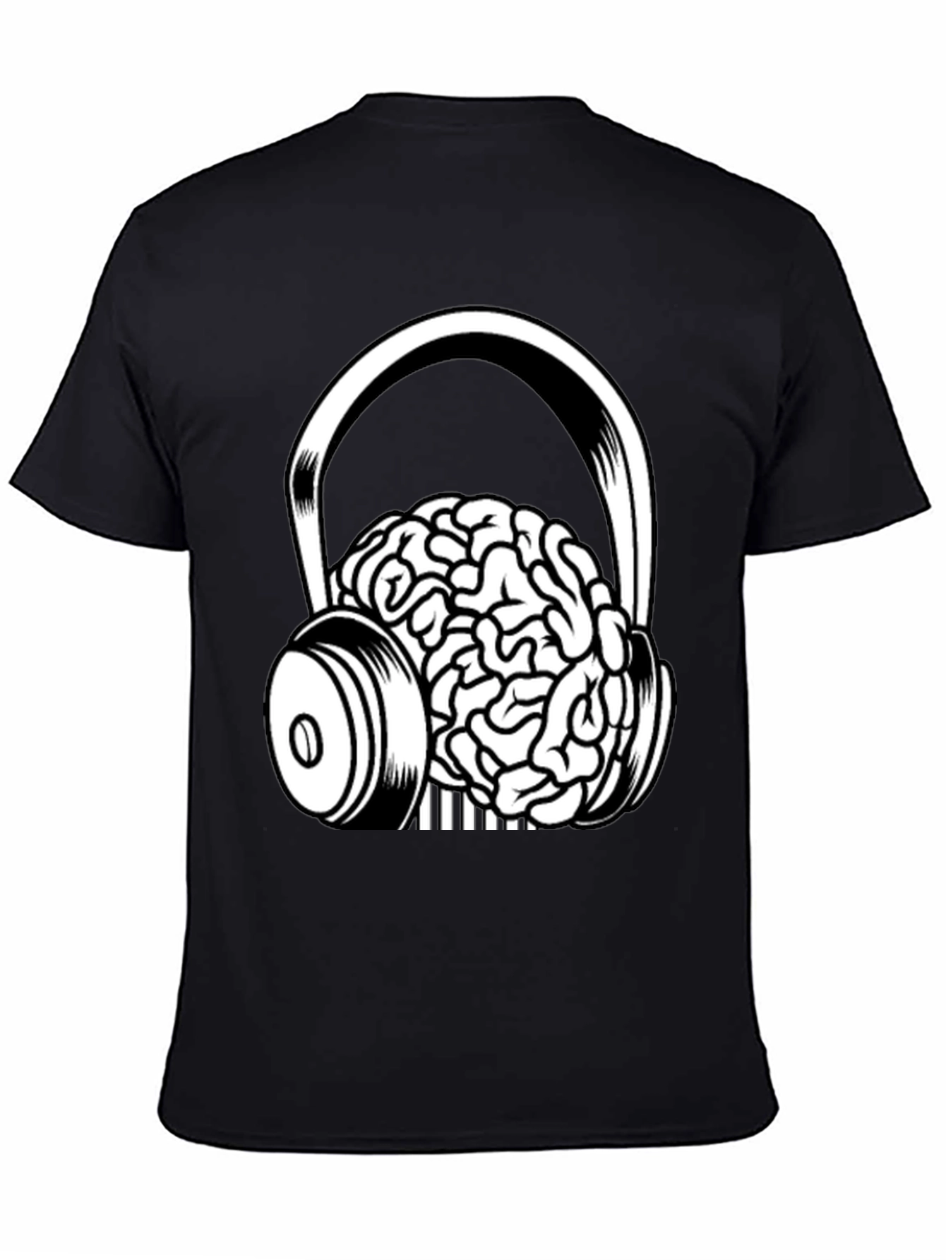 Brain in Headphones Graphic Tee - Black Cotton T-Shirt