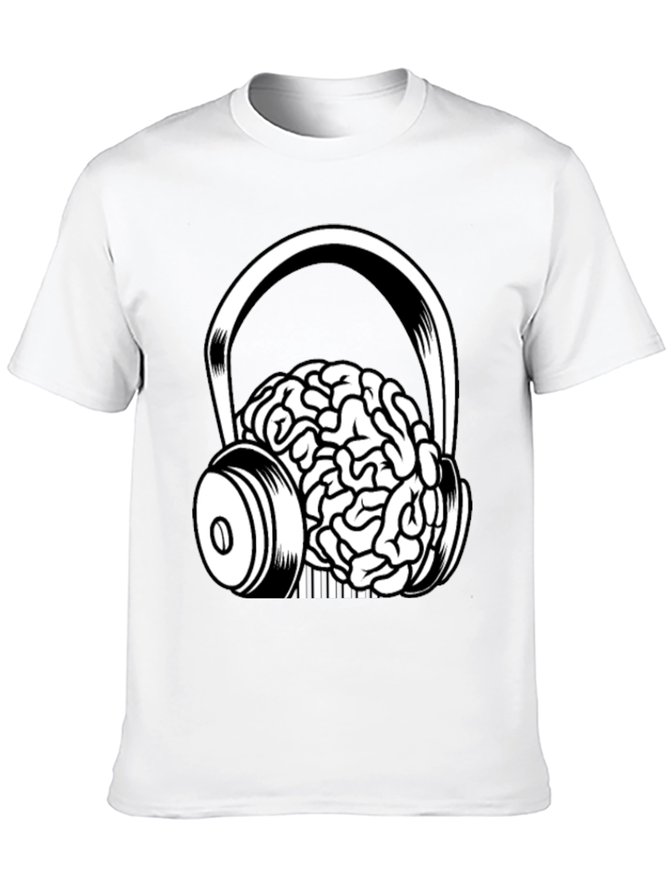 Brain in Headphones Graphic Tee - Black Cotton T-Shirt