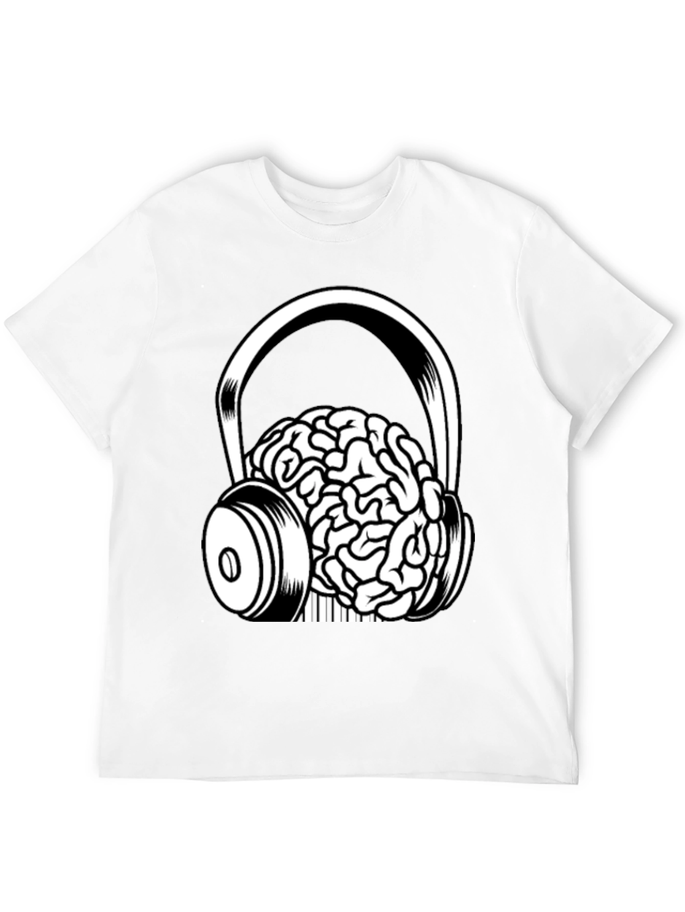 Brain in Headphones Graphic Tee - Black Cotton T-Shirt