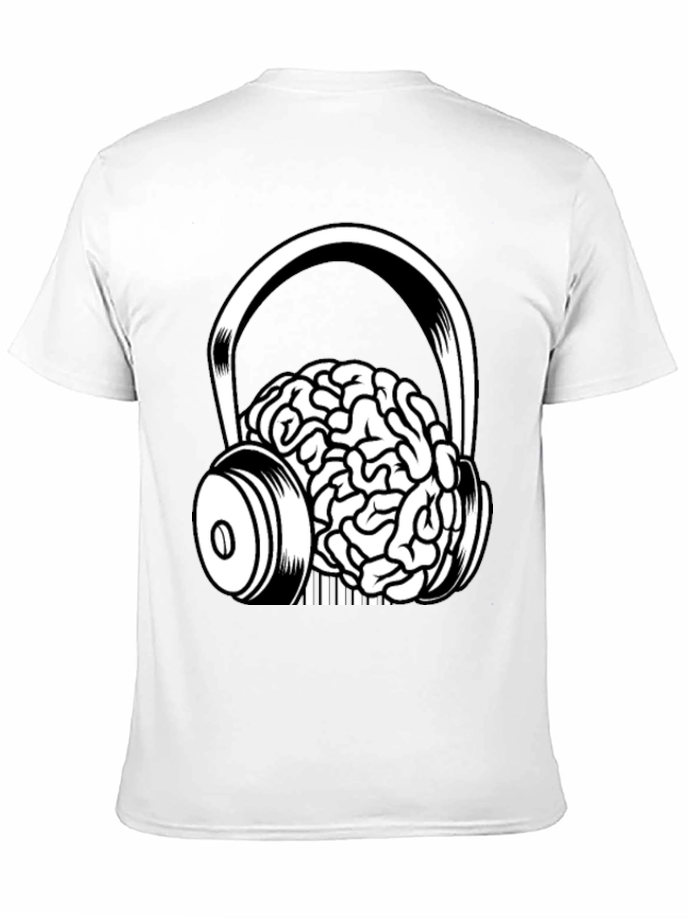 Brain in Headphones Graphic Tee - Black Cotton T-Shirt