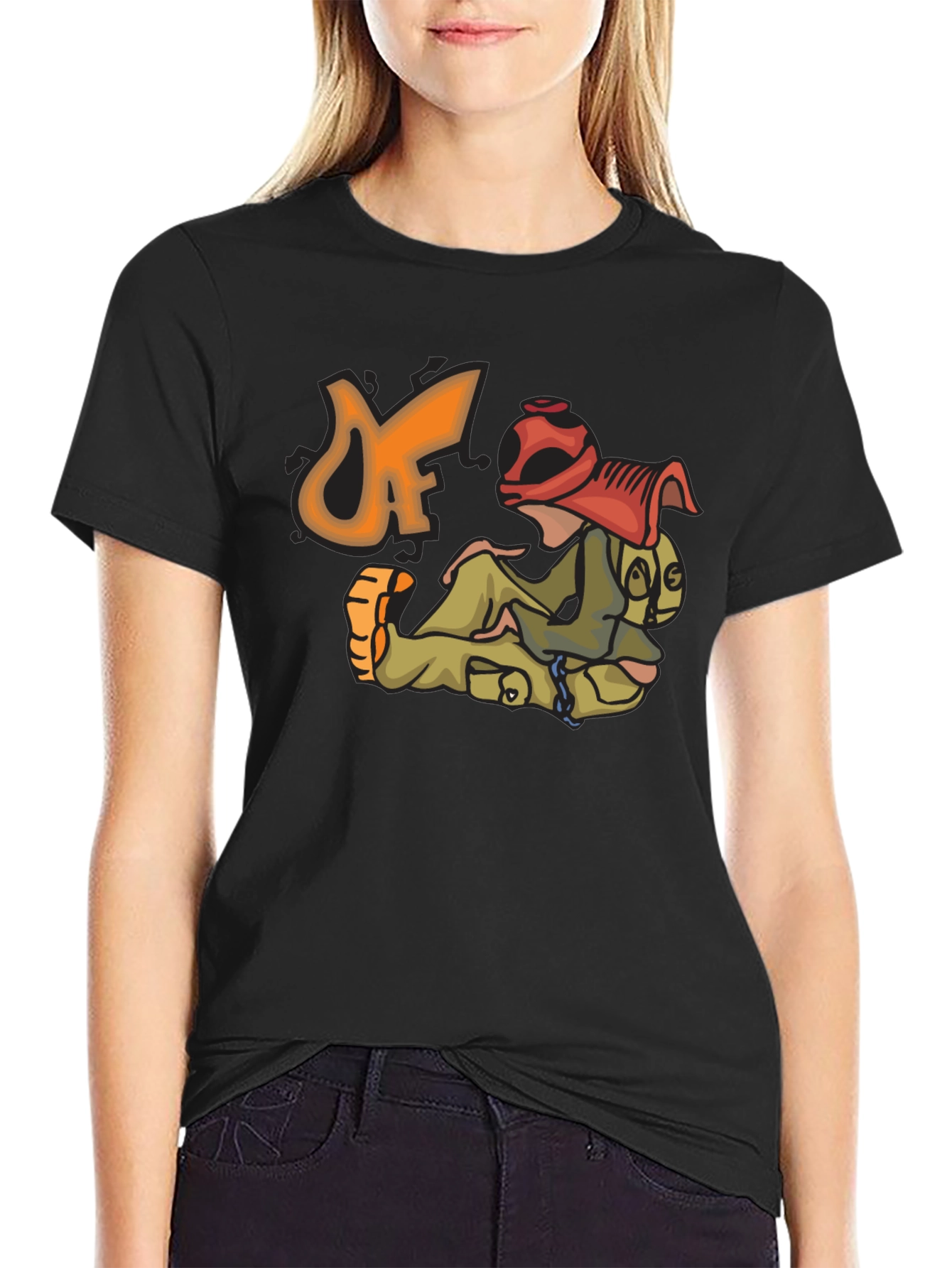 Unique Cartoon Graphic Black T-Shirt