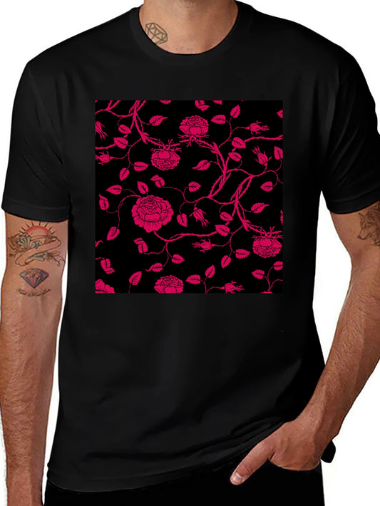 Floral Rose Print T-Shirt - Black