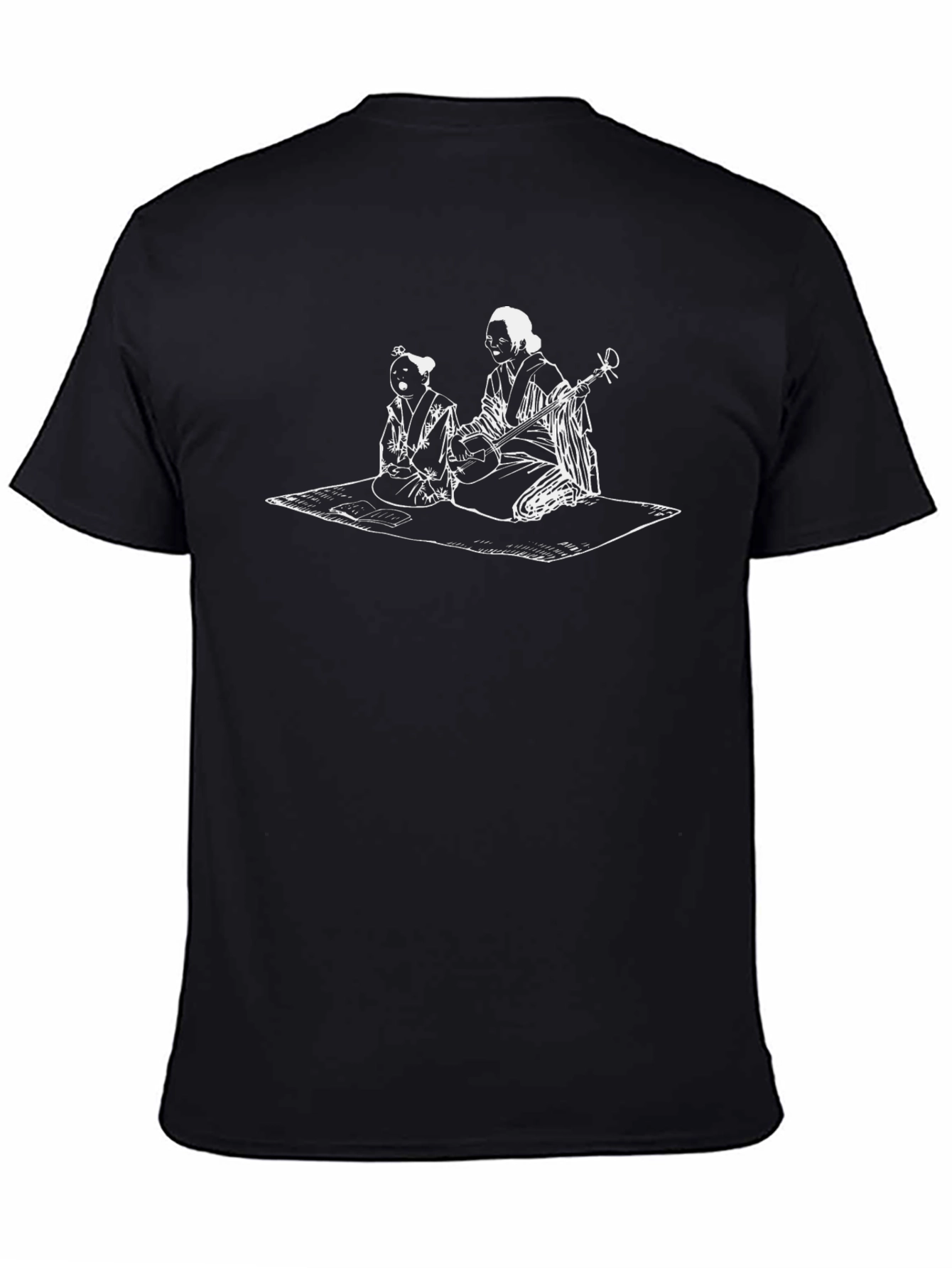 Black T-Shirt with Japanese Art Graphic Print