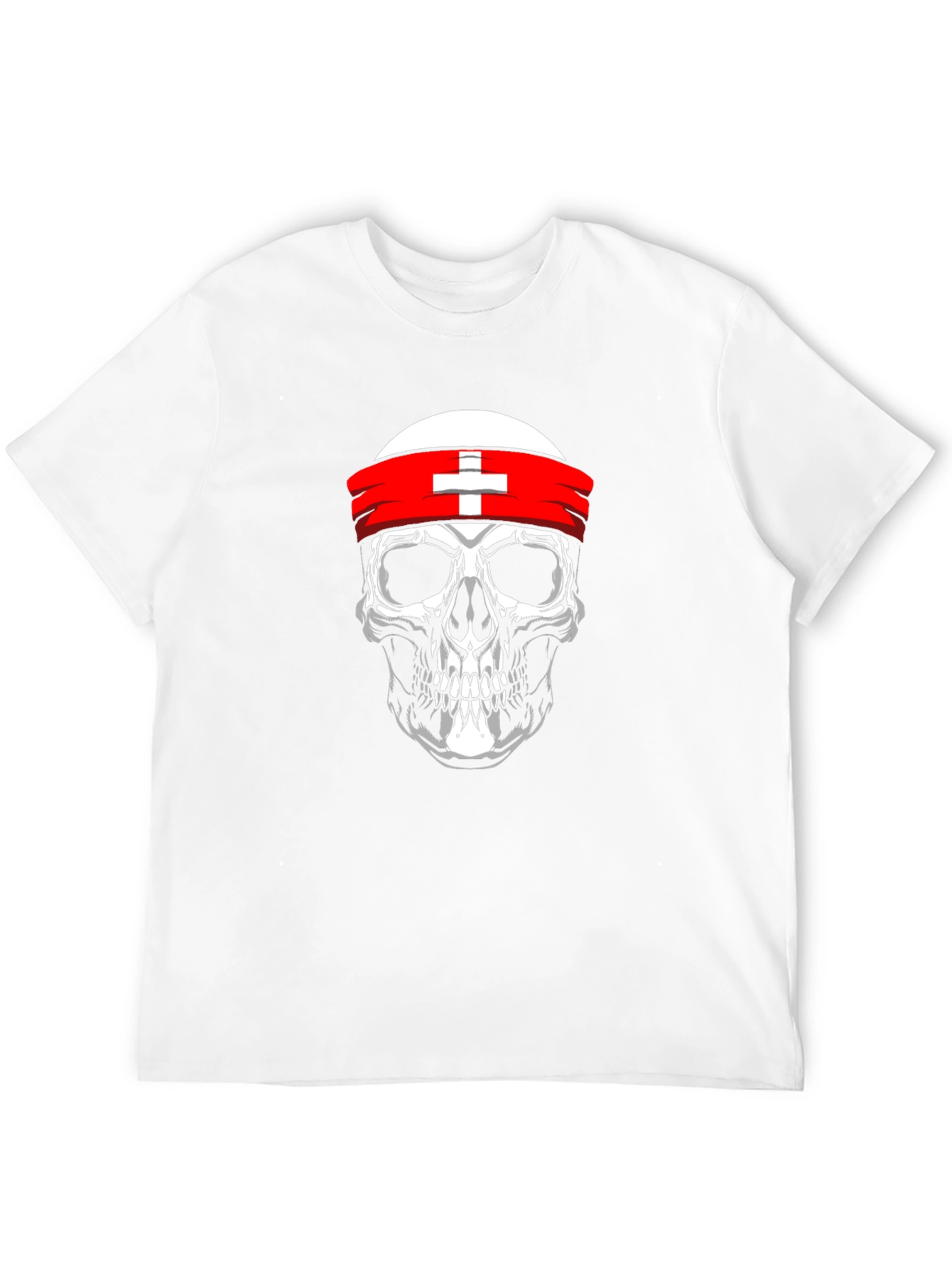Skull T-Shirt with Swiss Flag Headband - Black