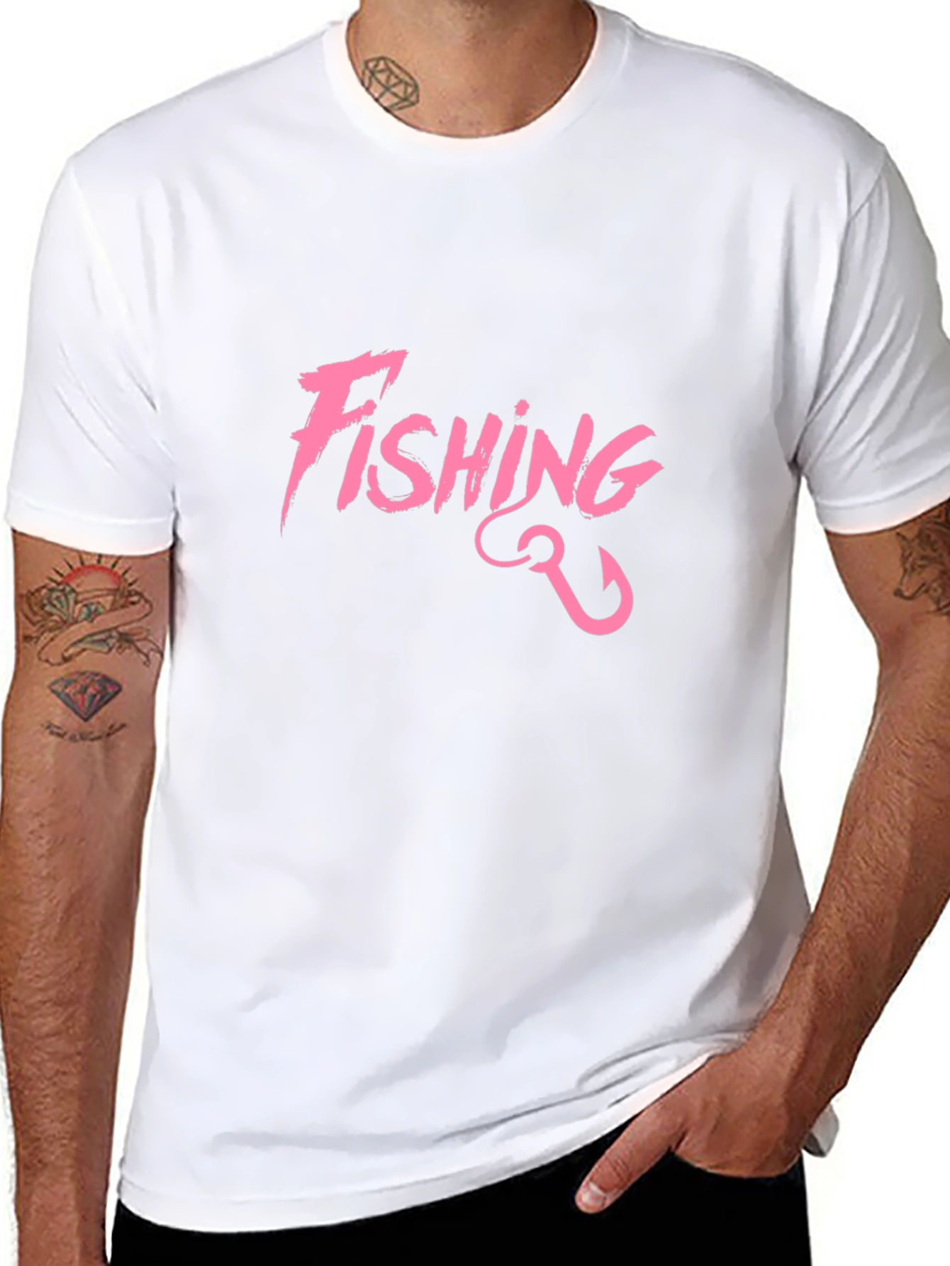 Fishing T-Shirt - Pink Graphic Print