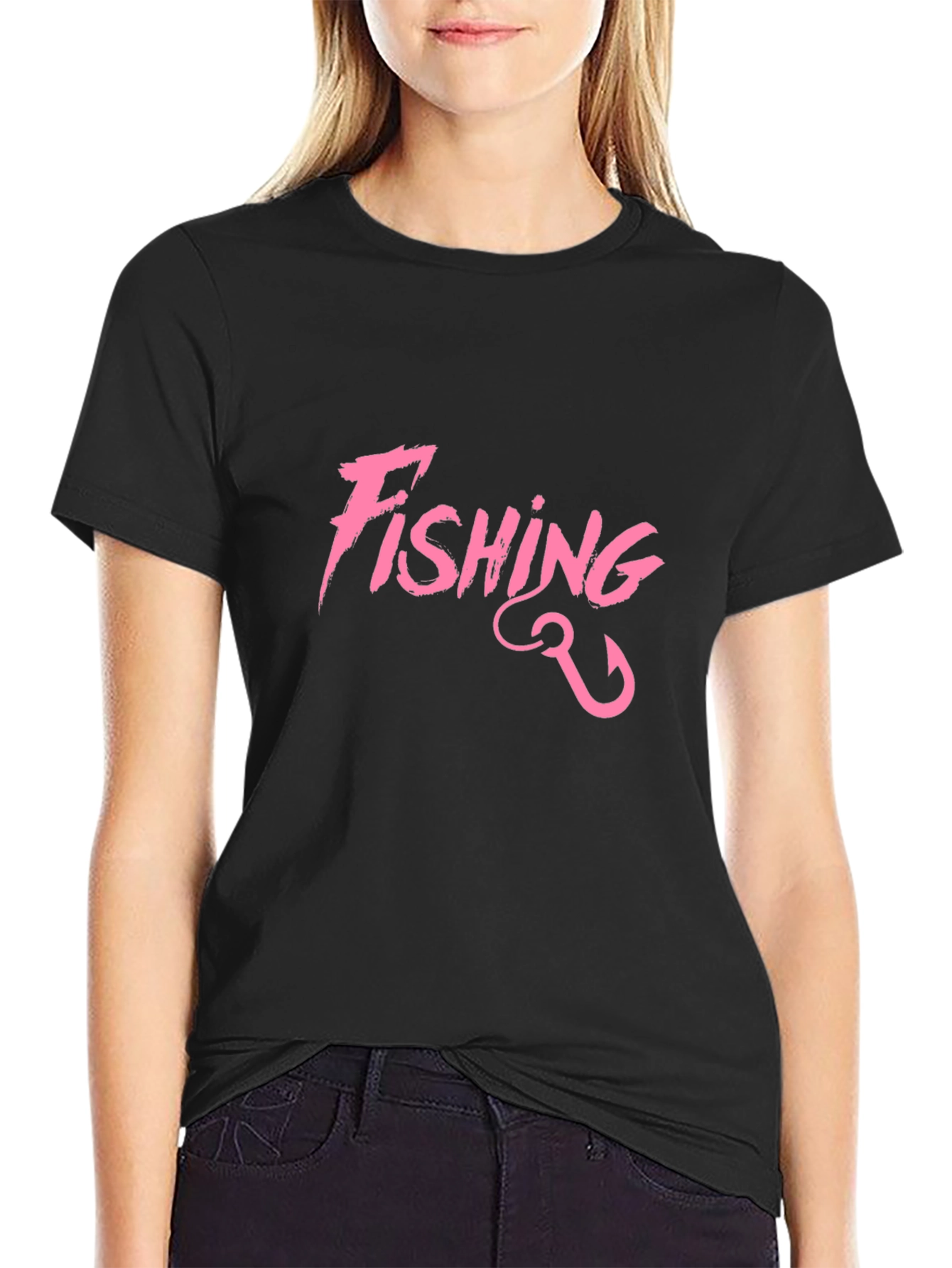 Fishing T-Shirt - Pink Graphic Print