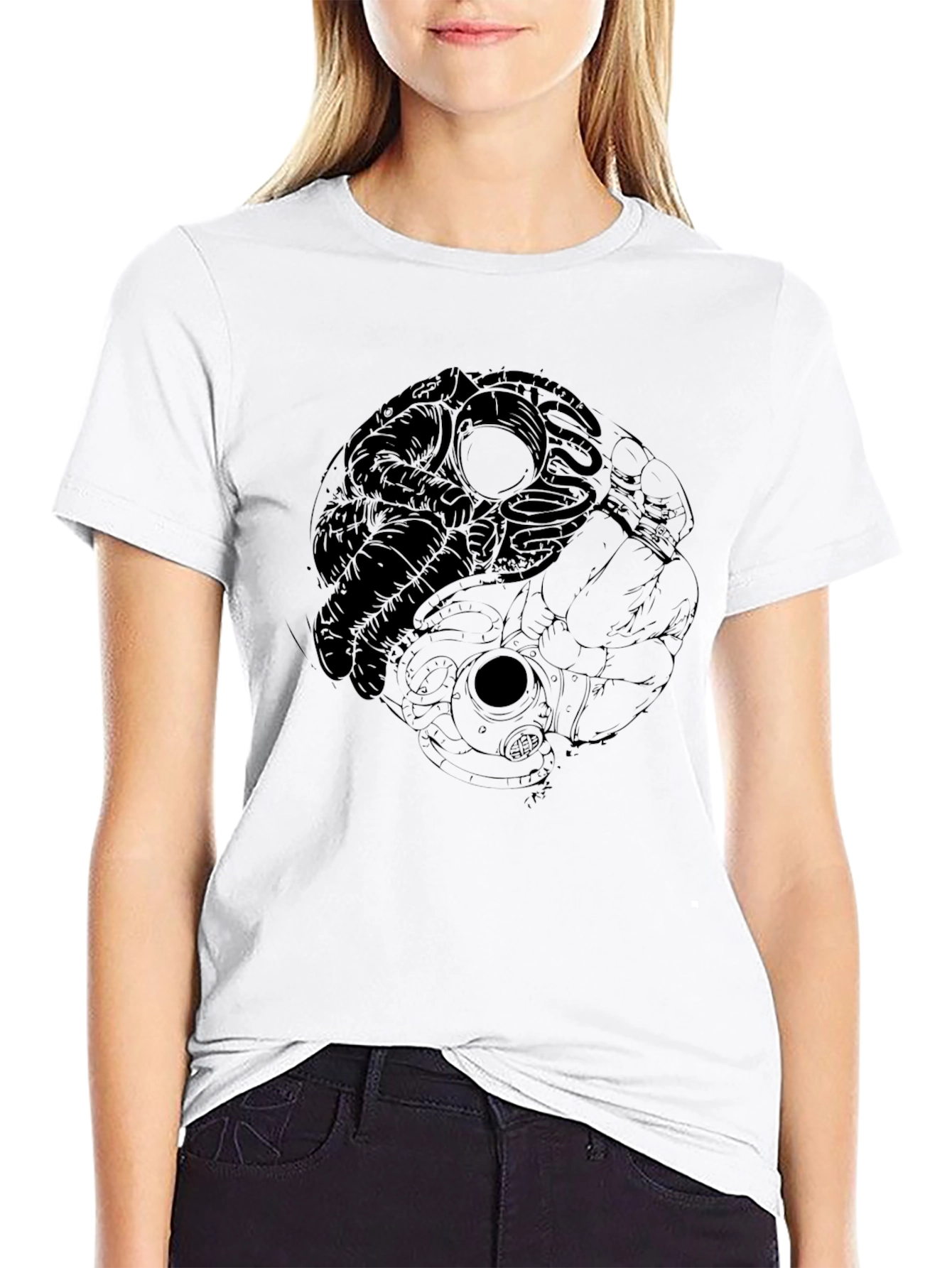 Astronaut Yin Yang Black T-Shirt - Space Design