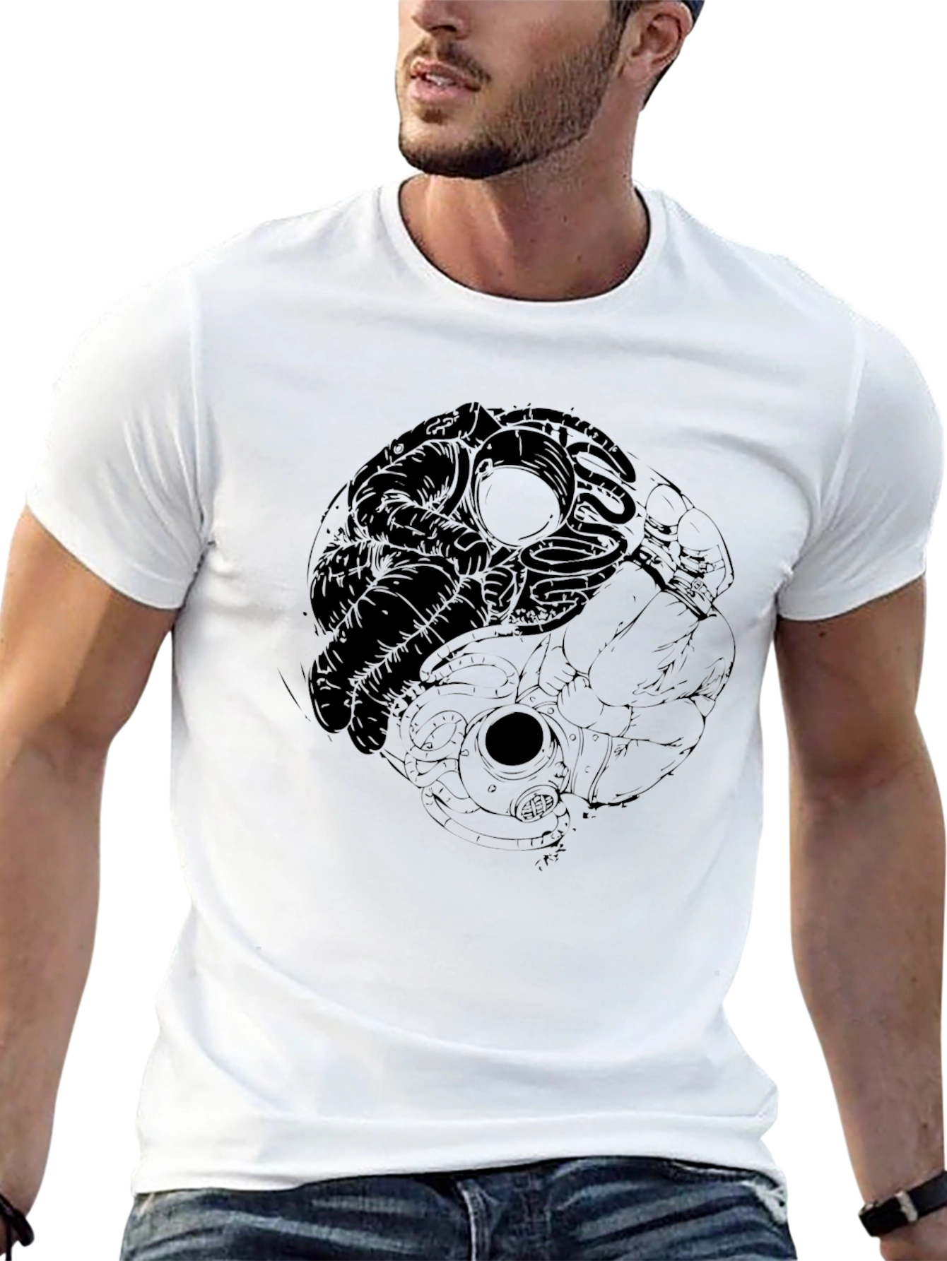 Astronaut Yin Yang Black T-Shirt - Space Design