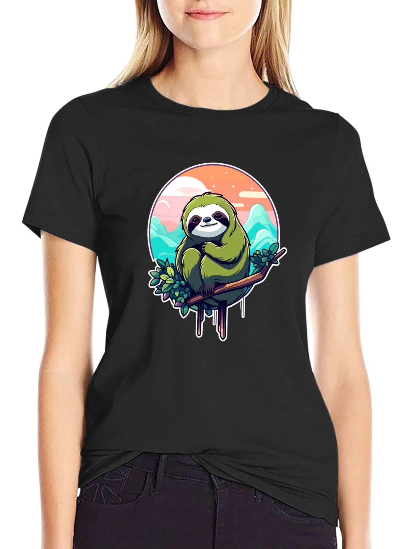 Sloth Graphic Tee - Relaxed Fit Black T-Shirt