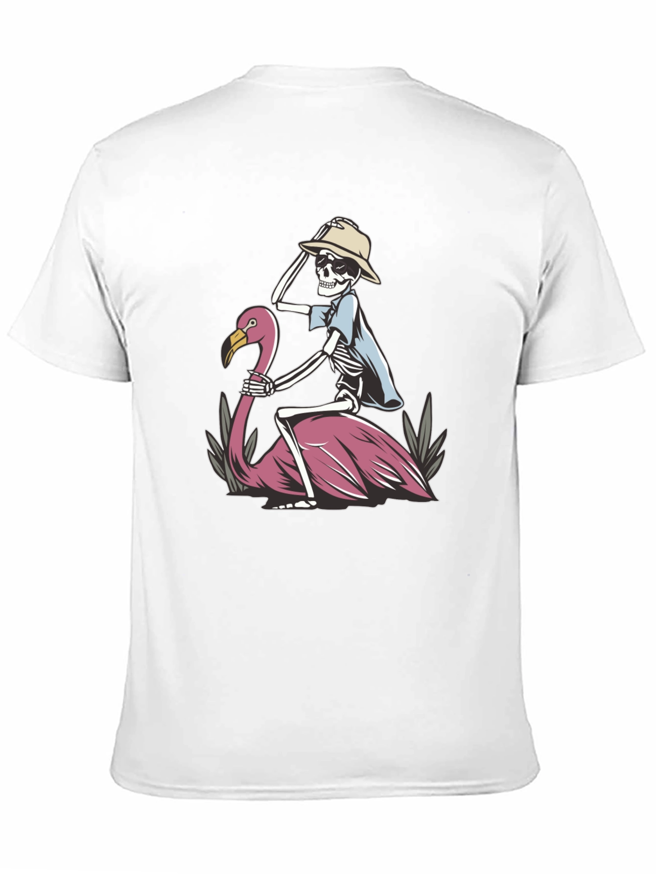 Skeleton Riding Flamingo Graphic T-Shirt