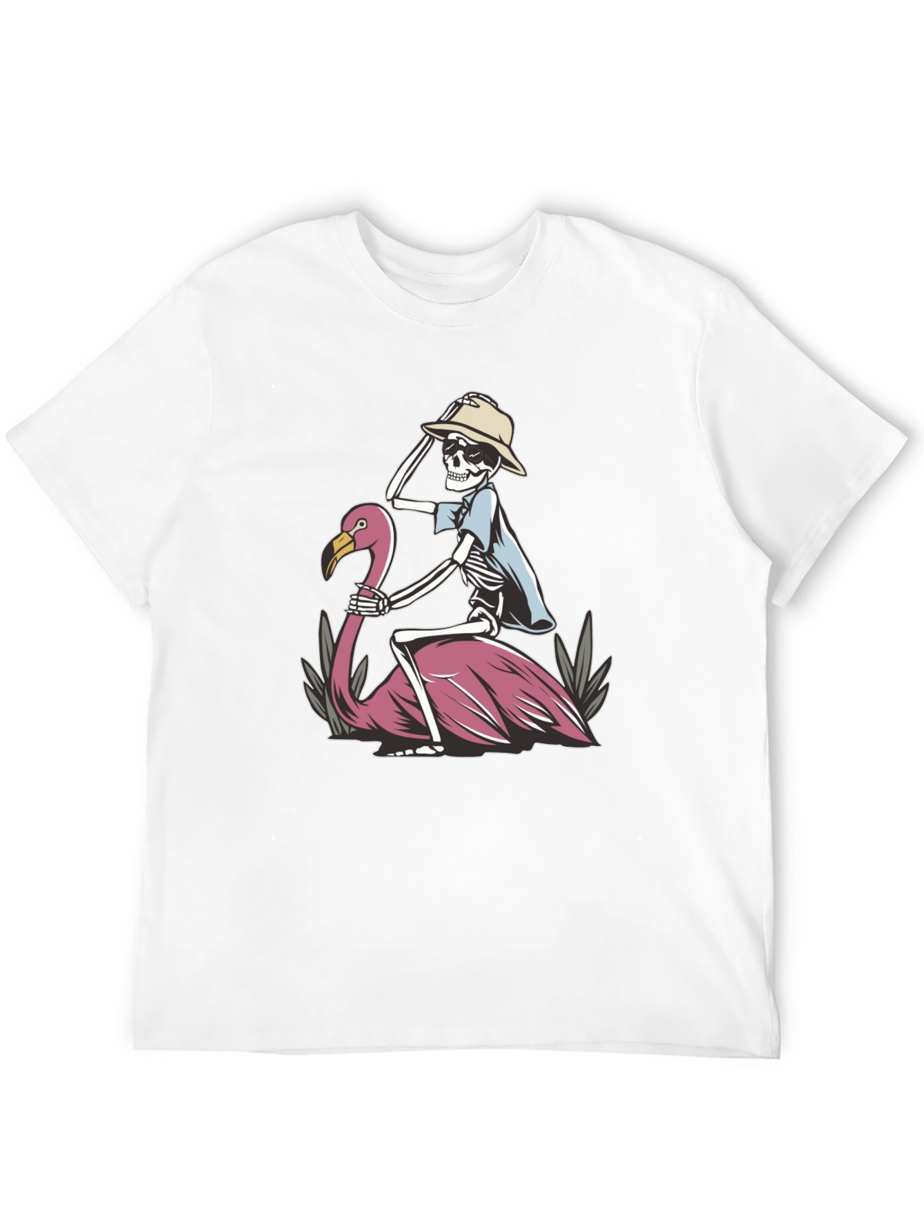 Skeleton Riding Flamingo Graphic T-Shirt