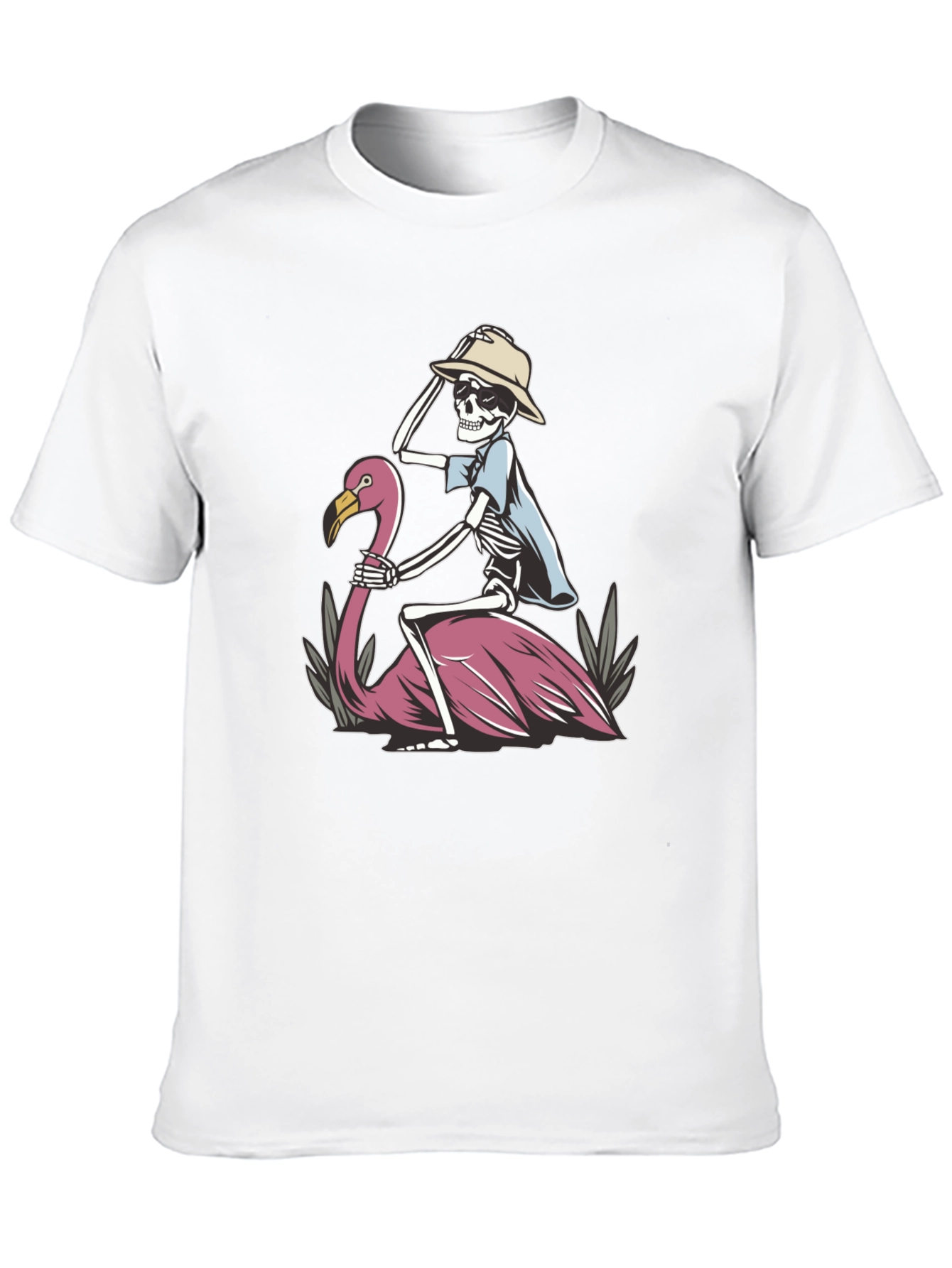 Skeleton Riding Flamingo Graphic T-Shirt
