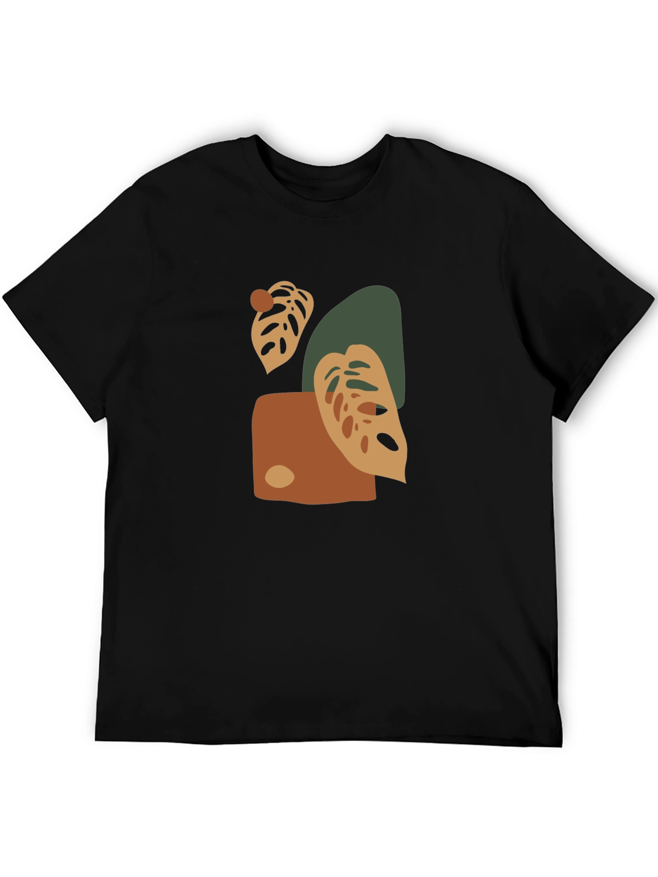 Abstract Monstera Leaf Graphic Print Black T-Shirt
