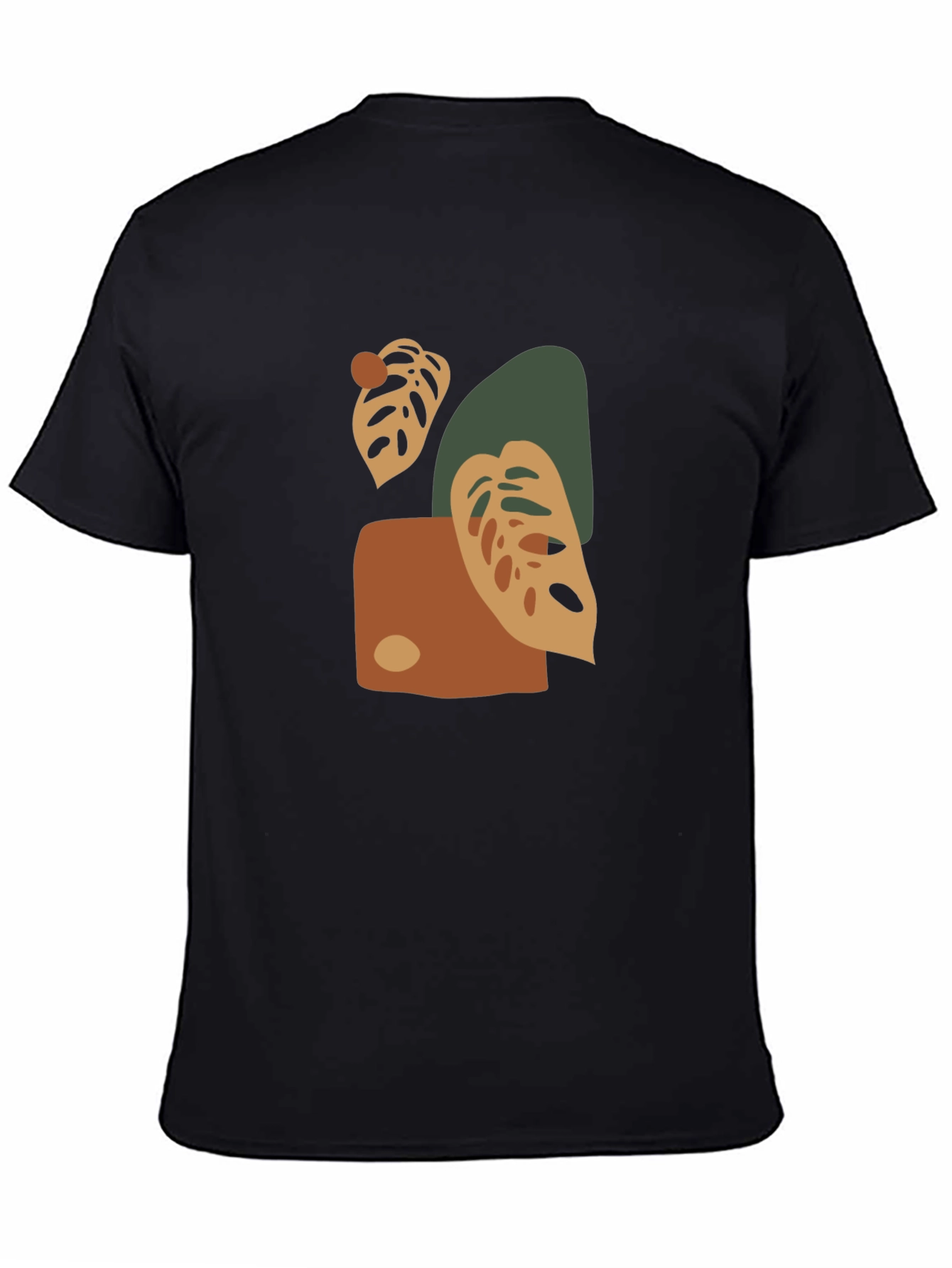 Abstract Monstera Leaf Graphic Print Black T-Shirt