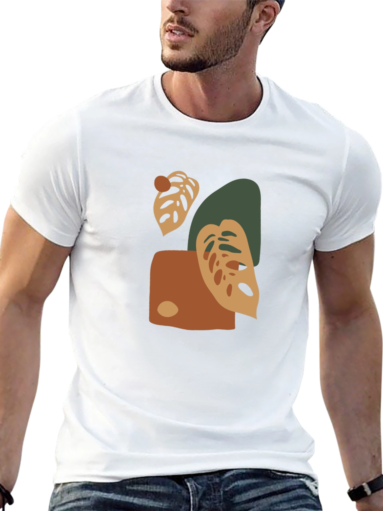 Abstract Monstera Leaf Graphic Print Black T-Shirt