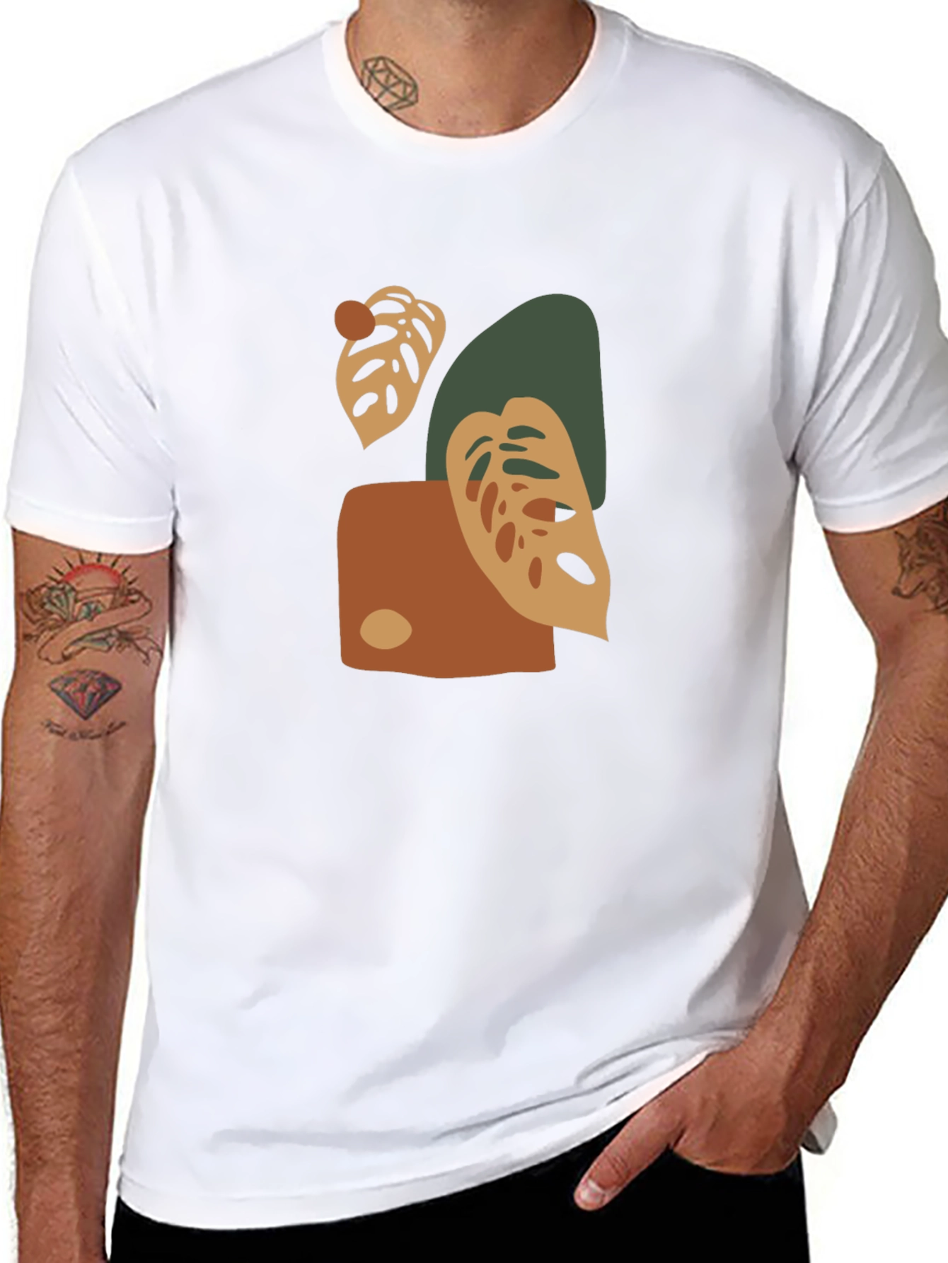 Abstract Monstera Leaf Graphic Print Black T-Shirt