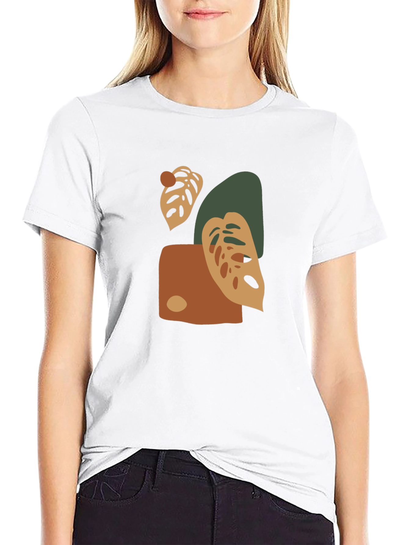 Abstract Monstera Leaf Graphic Print Black T-Shirt