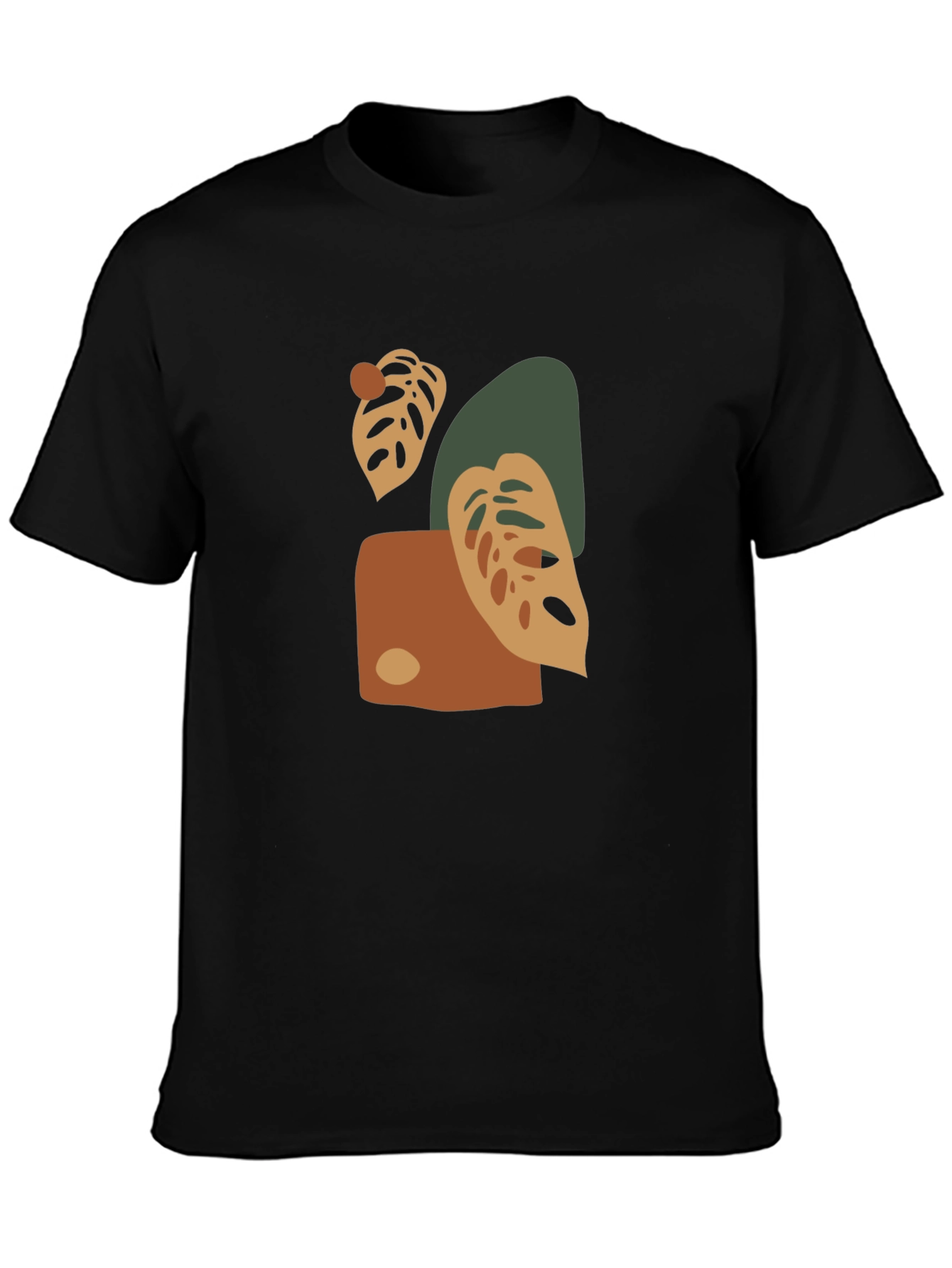 Abstract Monstera Leaf Graphic Print Black T-Shirt