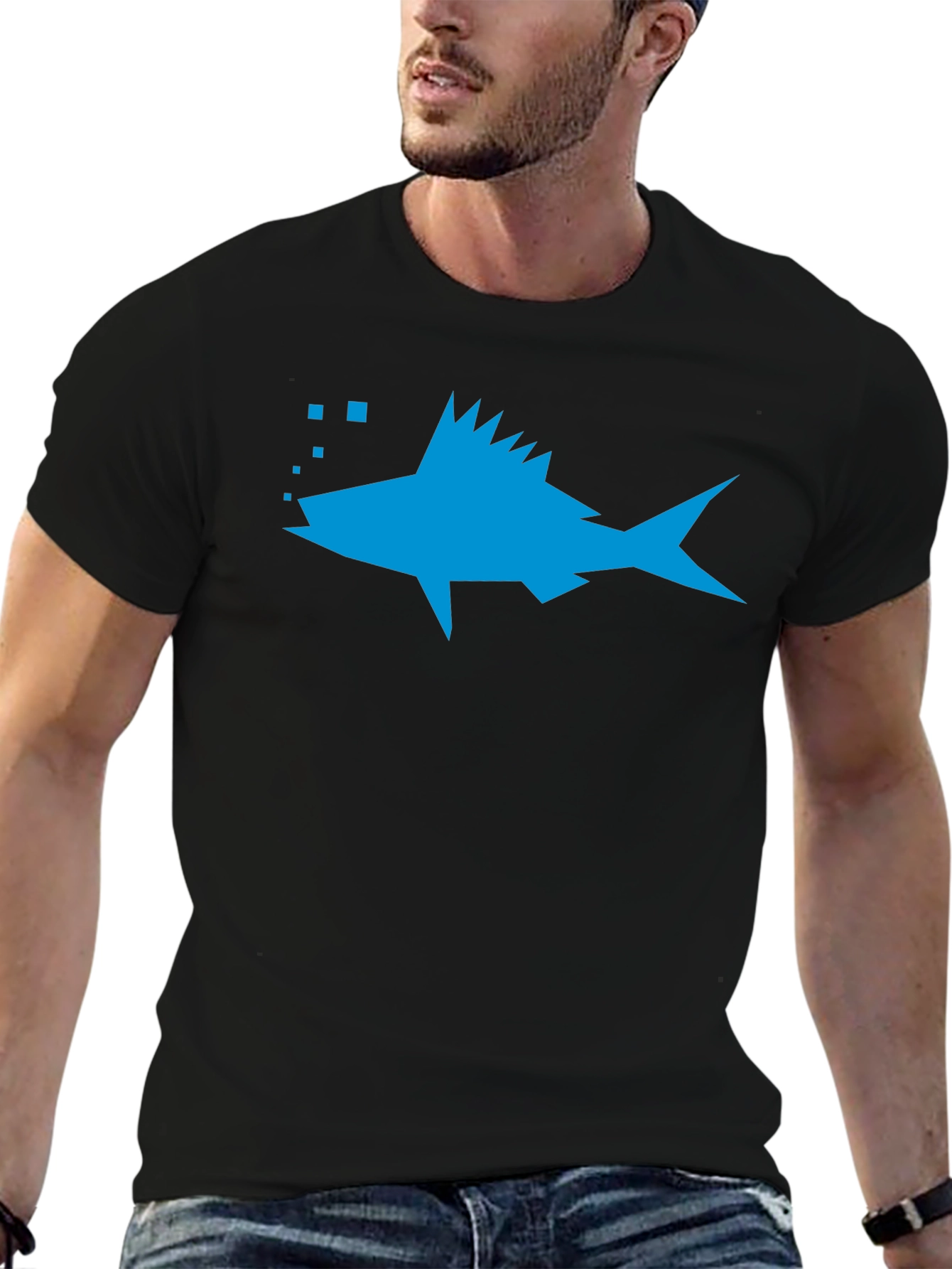 Geometric Fish Graphic Tee - Casual Style