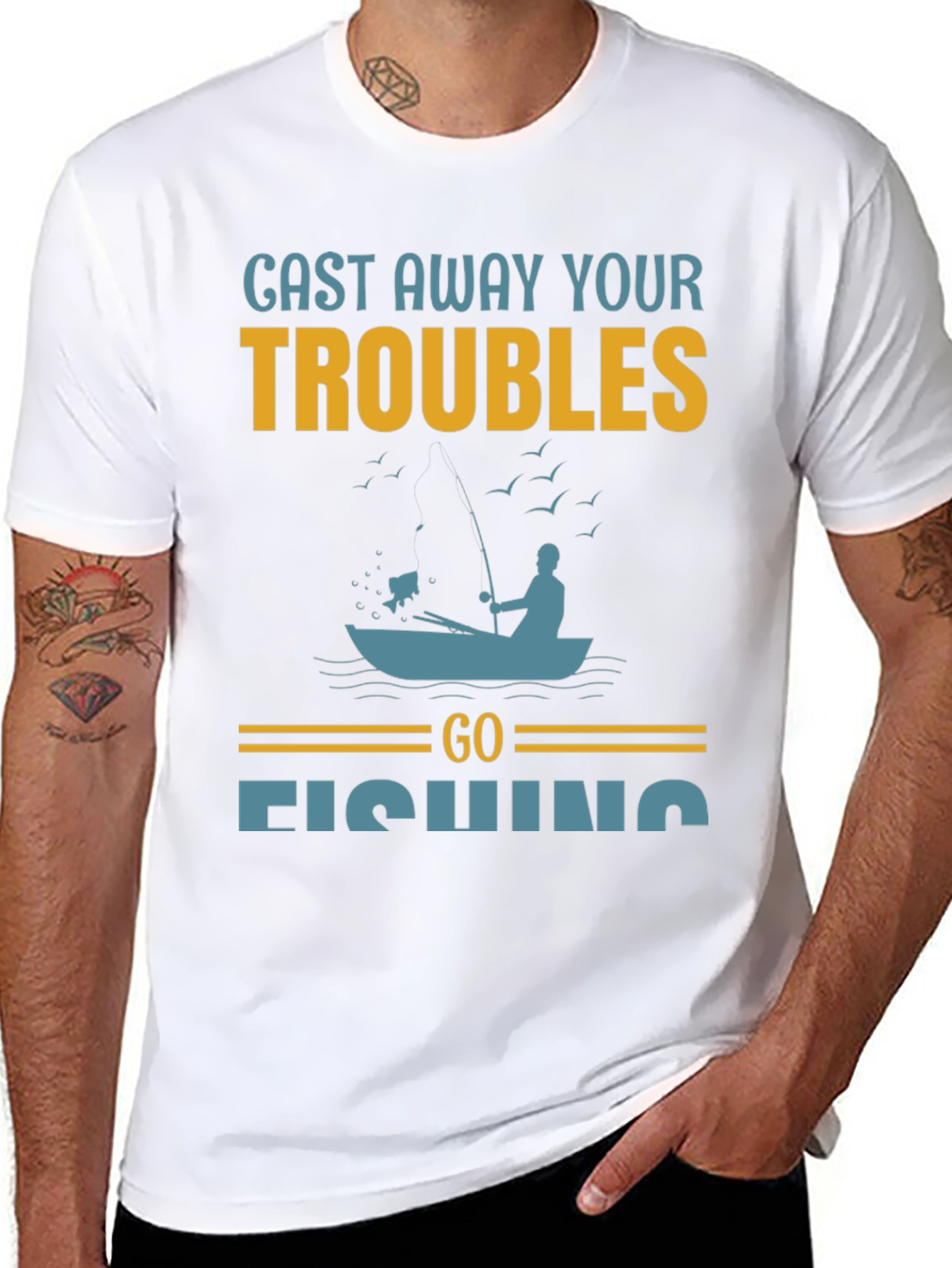 Cast Away Your Troubles Fishing Graphic T-Shirt