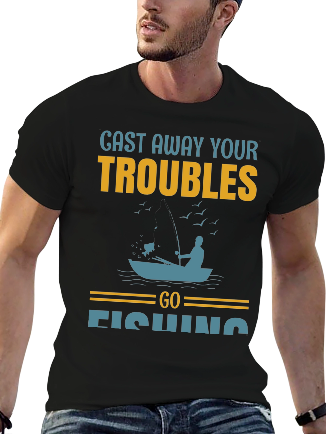 Cast Away Your Troubles Fishing Graphic T-Shirt