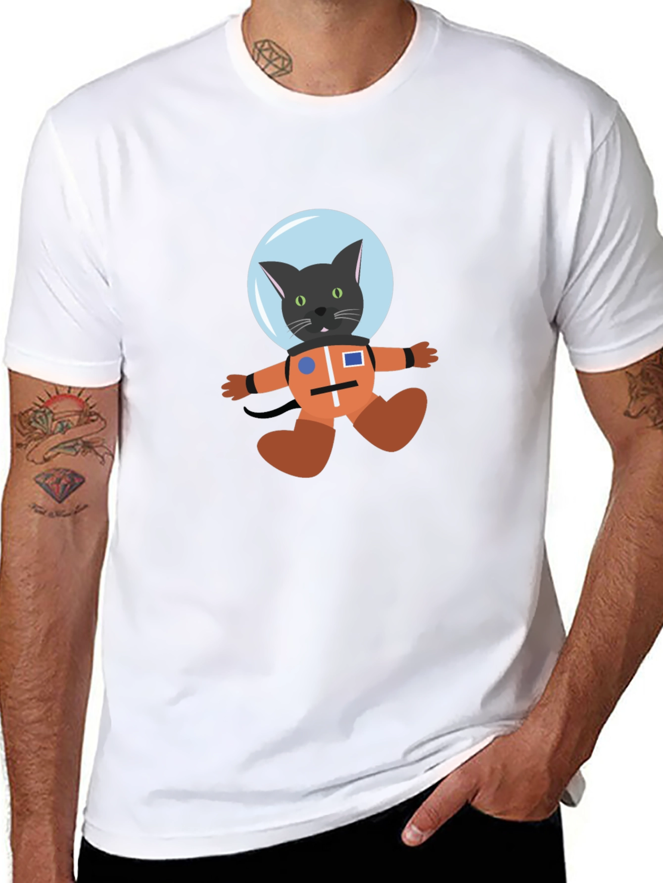 Cat Astronaut Black T-Shirt