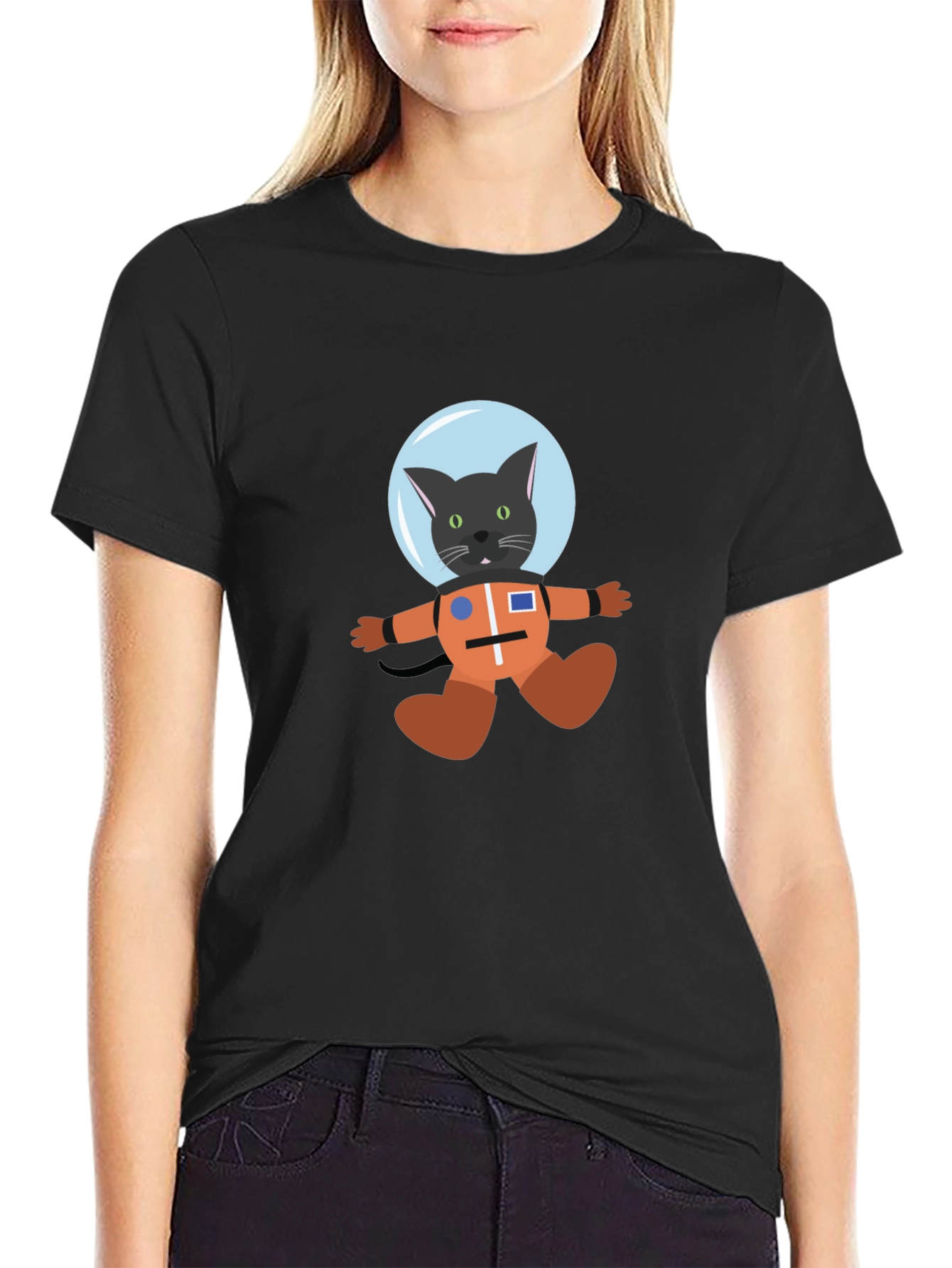 Cat Astronaut Black T-Shirt