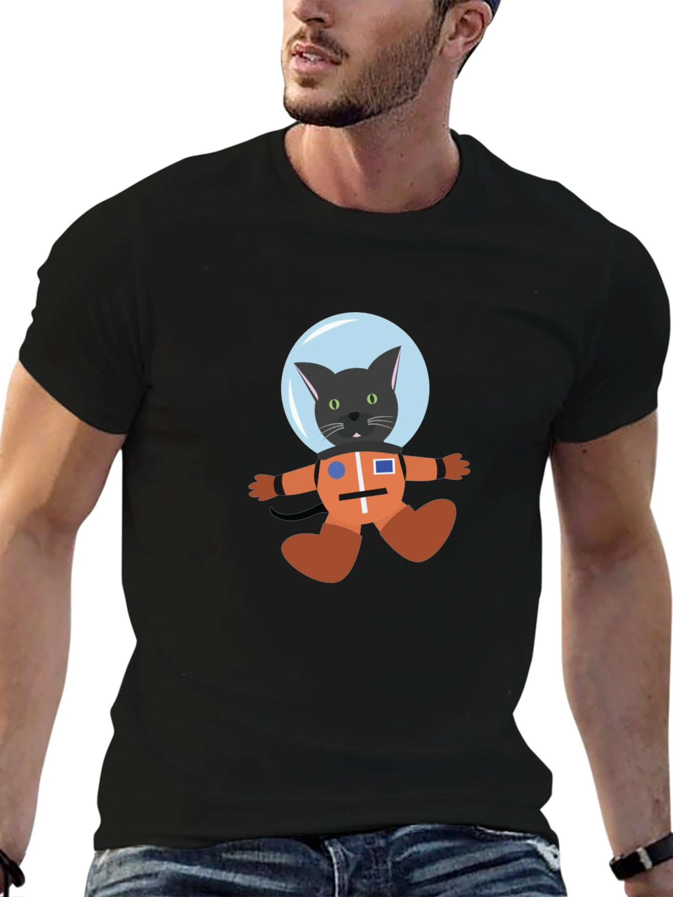 Cat Astronaut Black T-Shirt