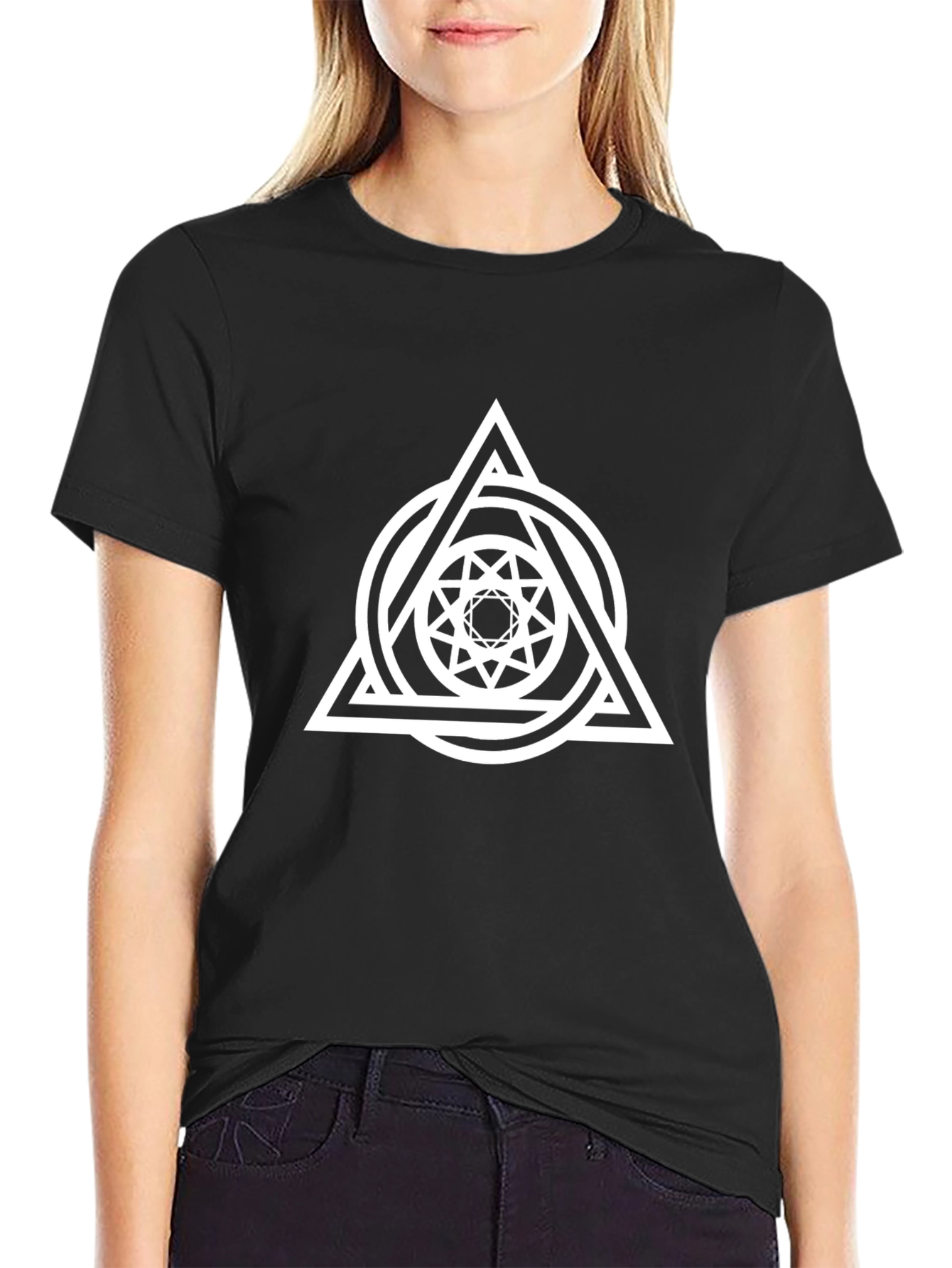 Geometric Triangle Circle Graphic Black Tee