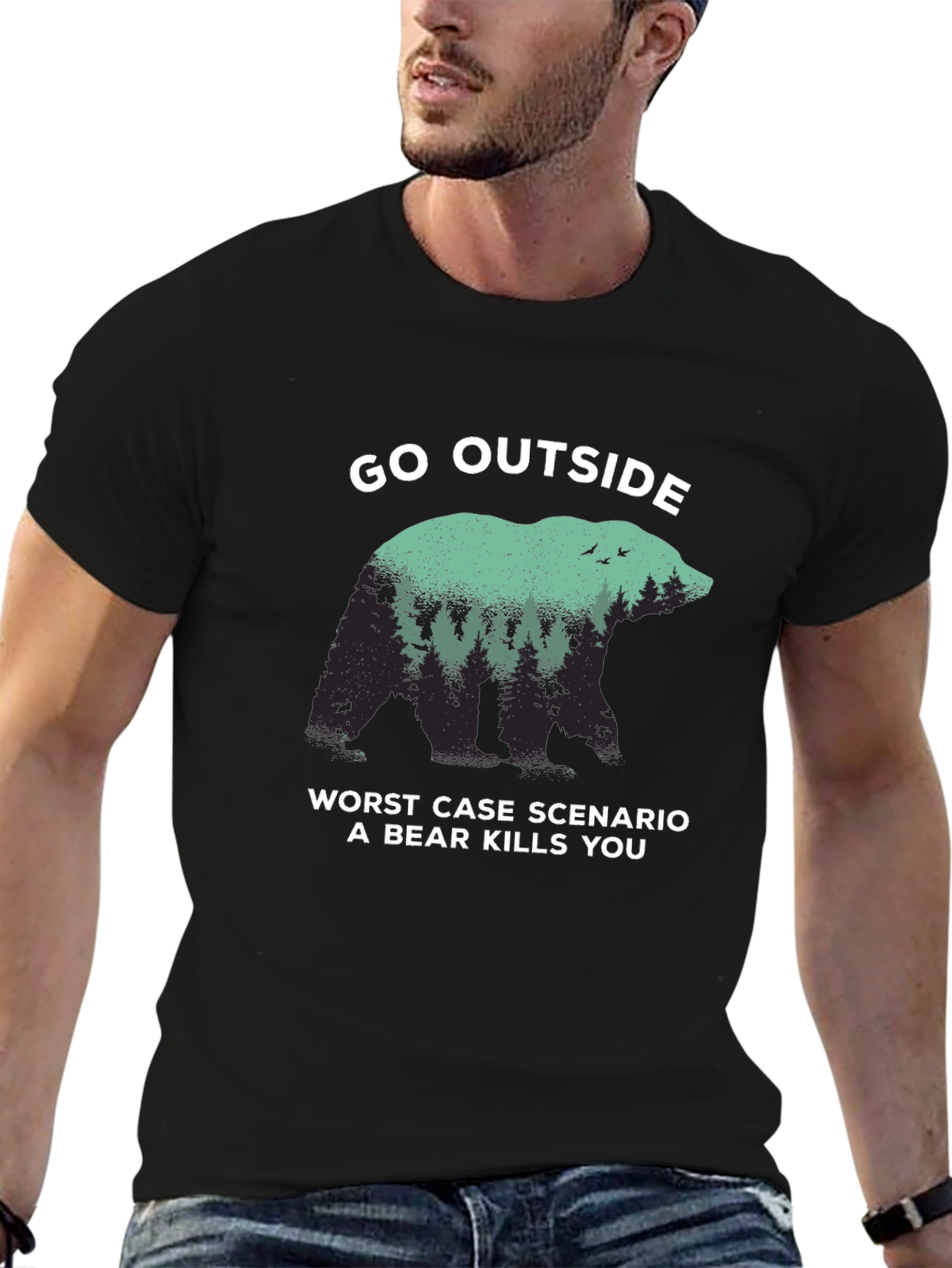 Go Outside Bear Graphic T-Shirt
