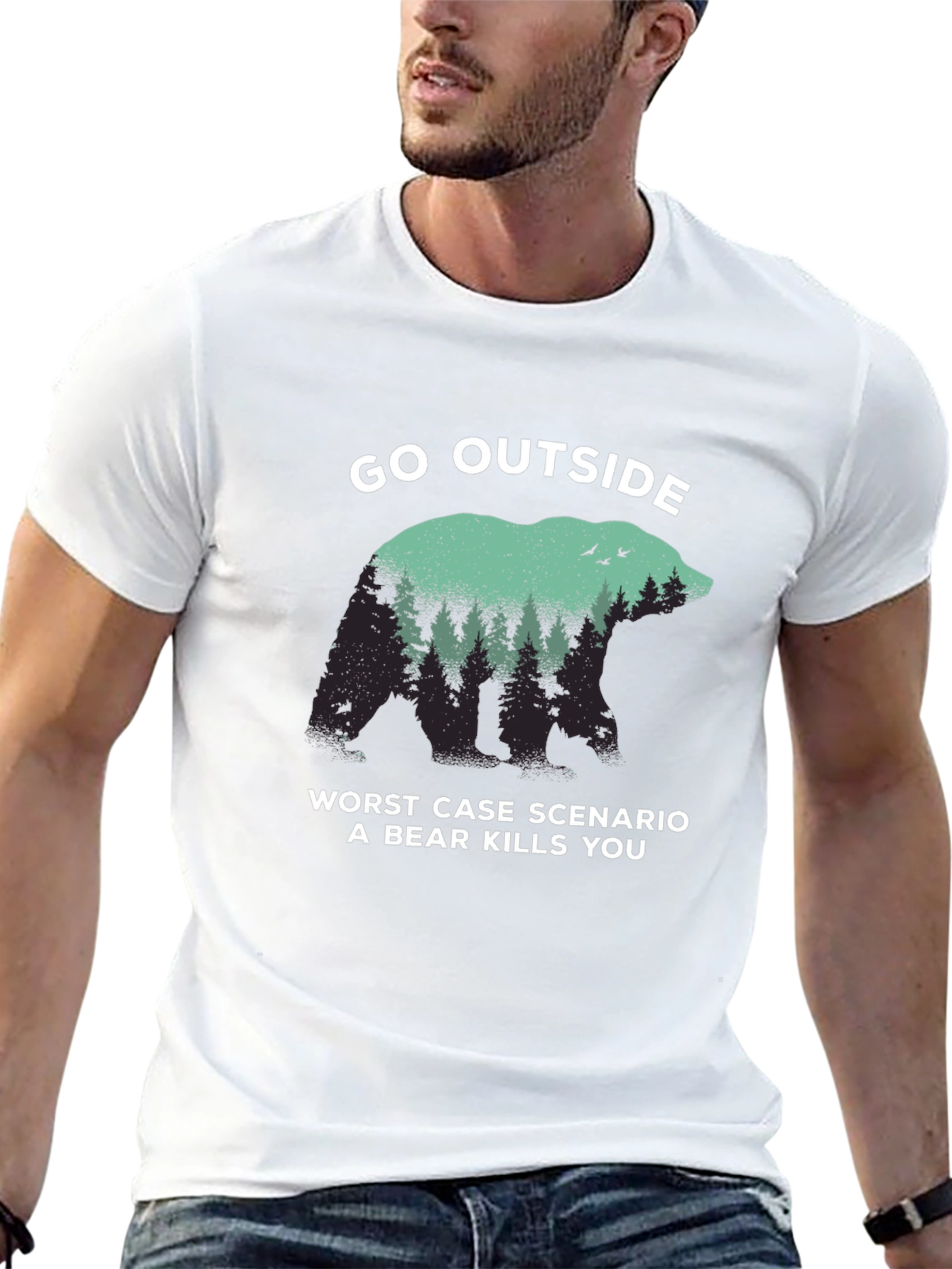 Go Outside Bear Graphic T-Shirt