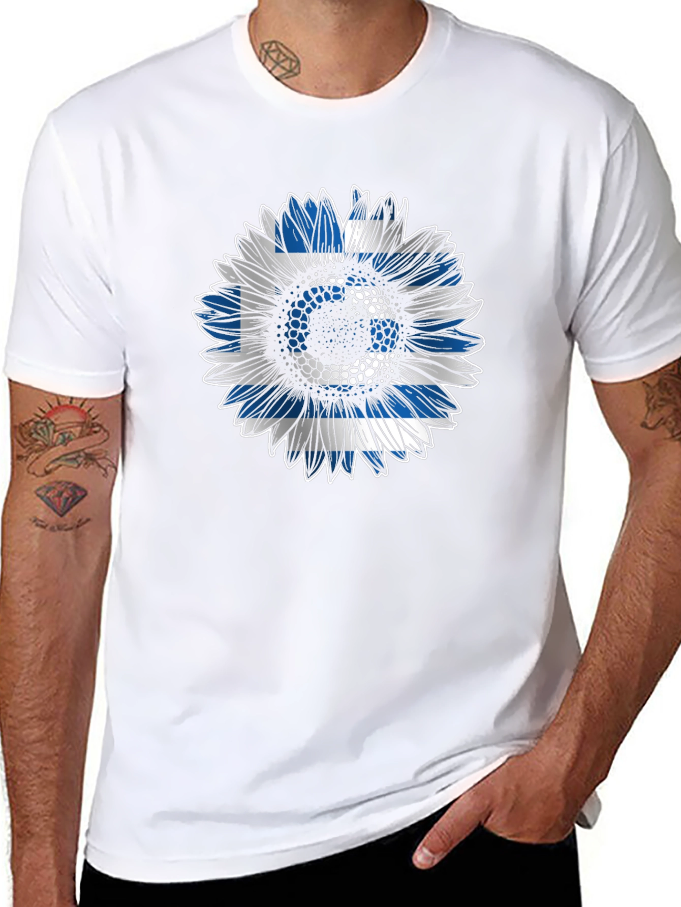 Greek Flag Sunflower T-Shirt - Unique Design