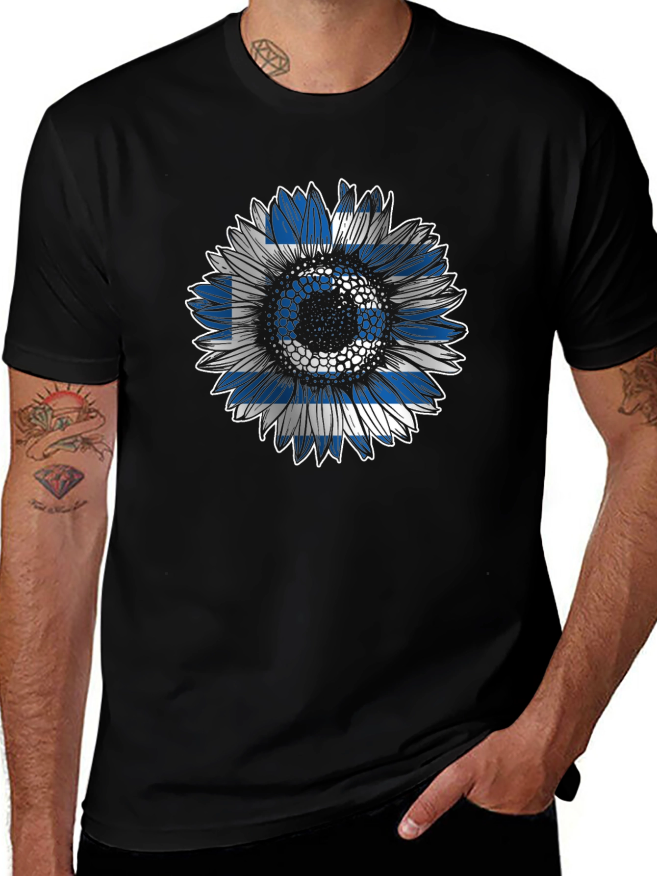 Greek Flag Sunflower T-Shirt - Unique Design