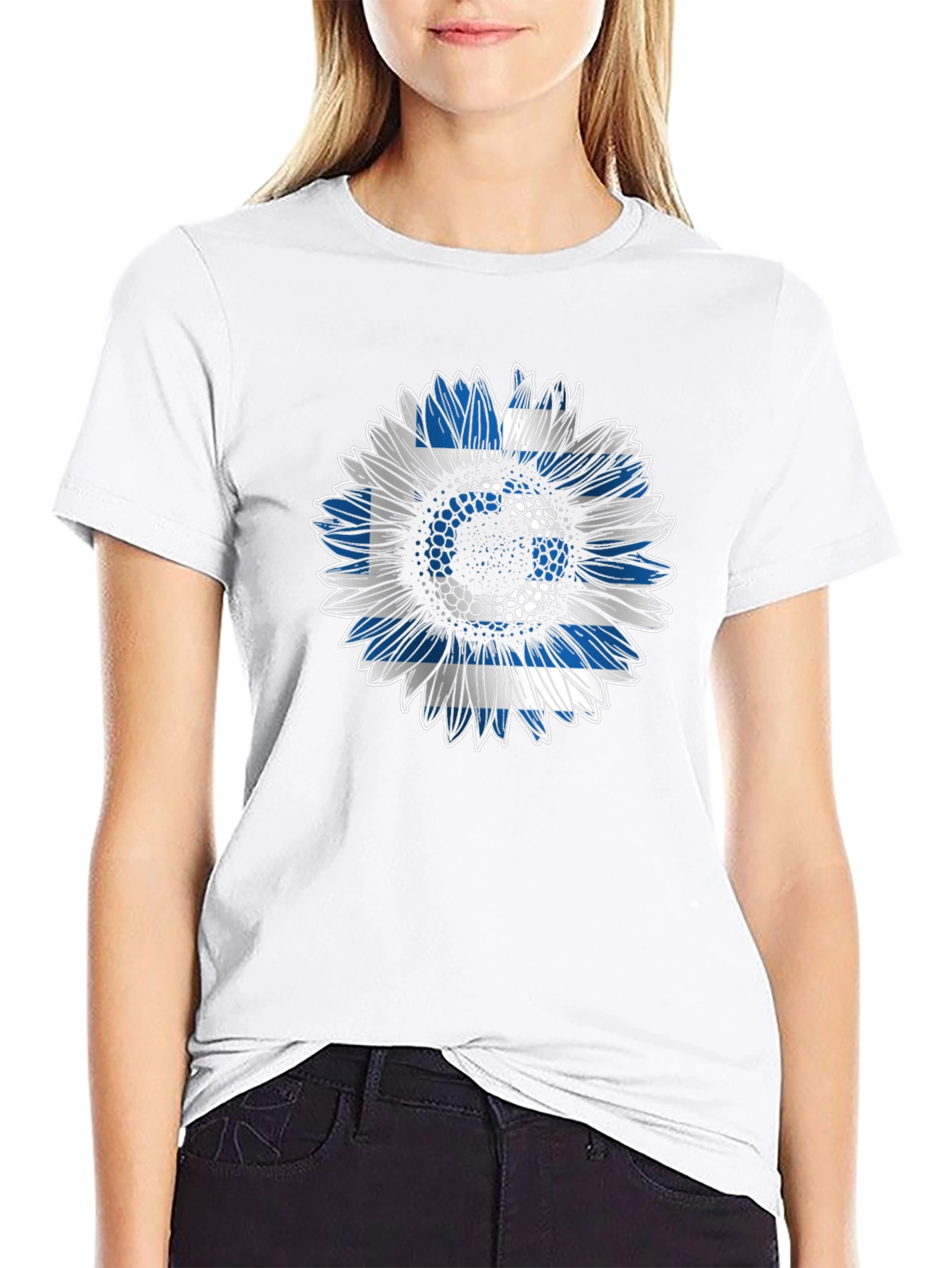 Greek Flag Sunflower T-Shirt - Unique Design