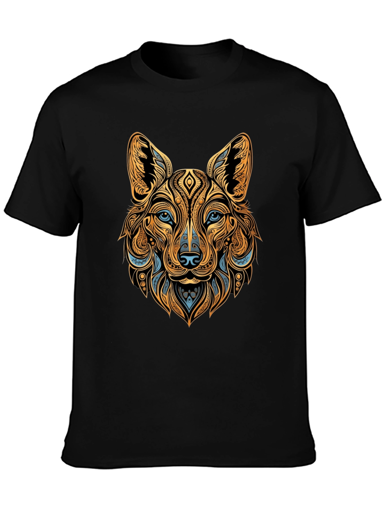 Tribal Wolf Graphic Black Tee - Unique Animal Print