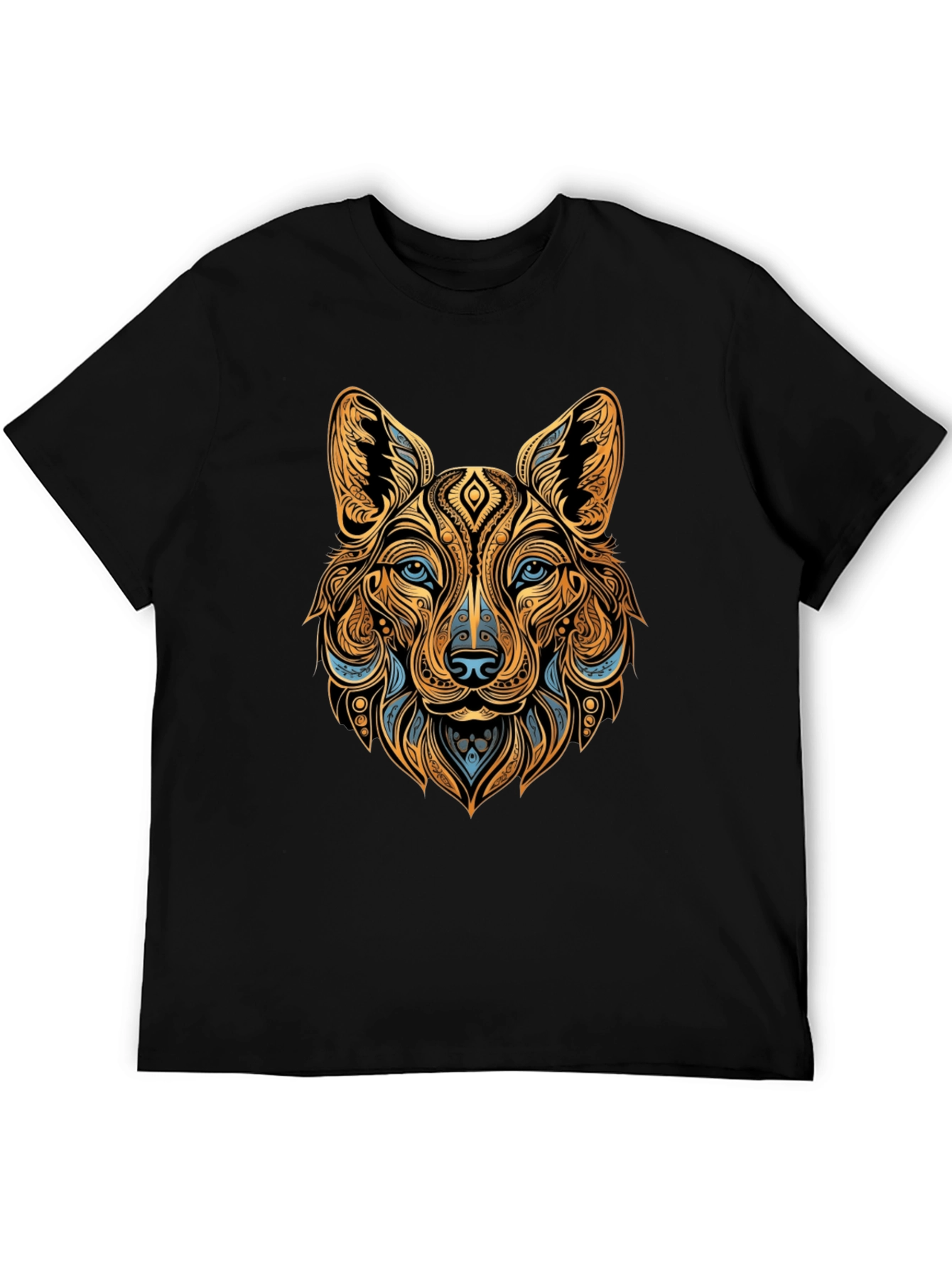Tribal Wolf Graphic Black Tee - Unique Animal Print
