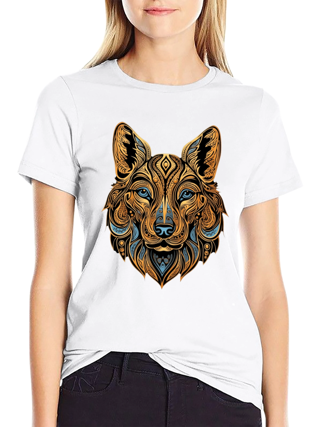 Tribal Wolf Graphic Black Tee - Unique Animal Print
