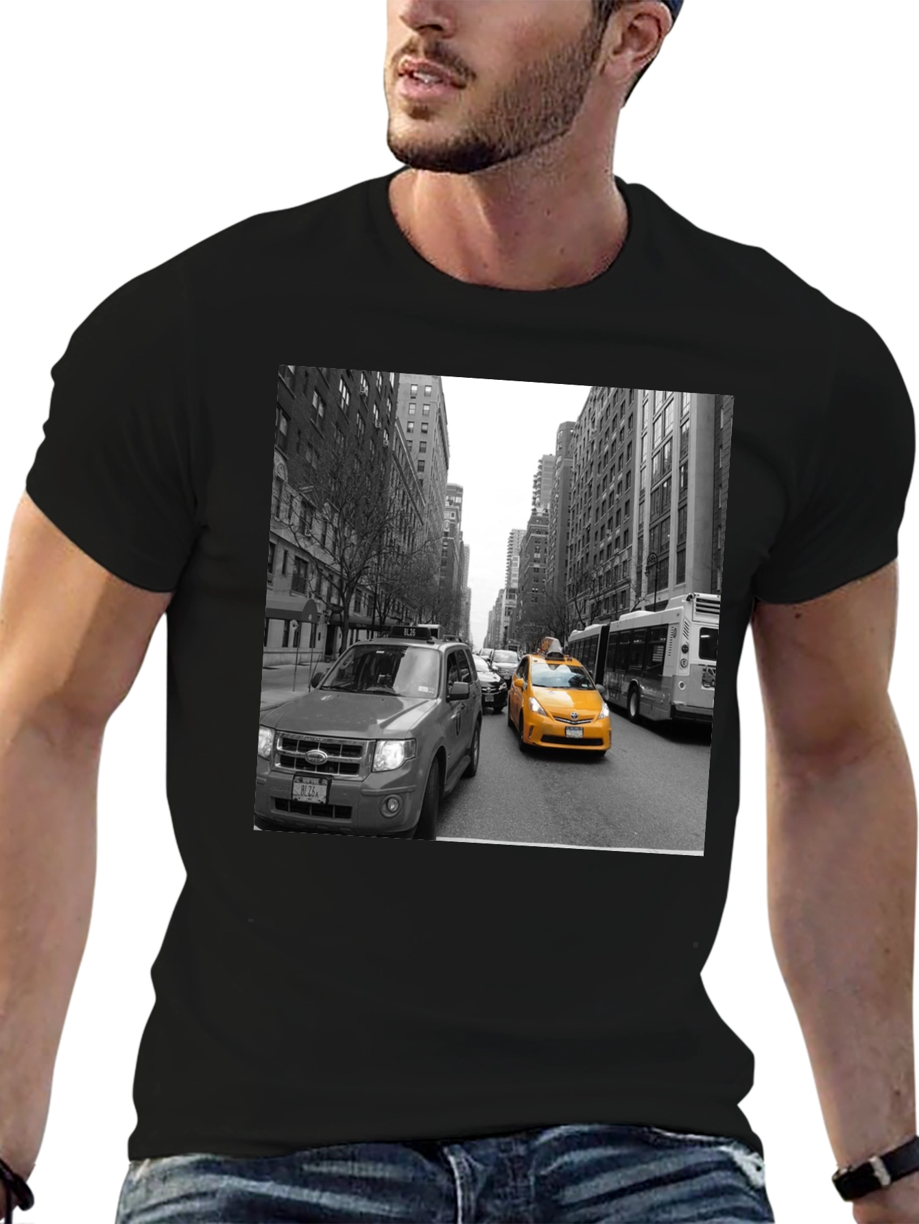 NYC Taxi Graphic Tee - Black Cotton T-Shirt