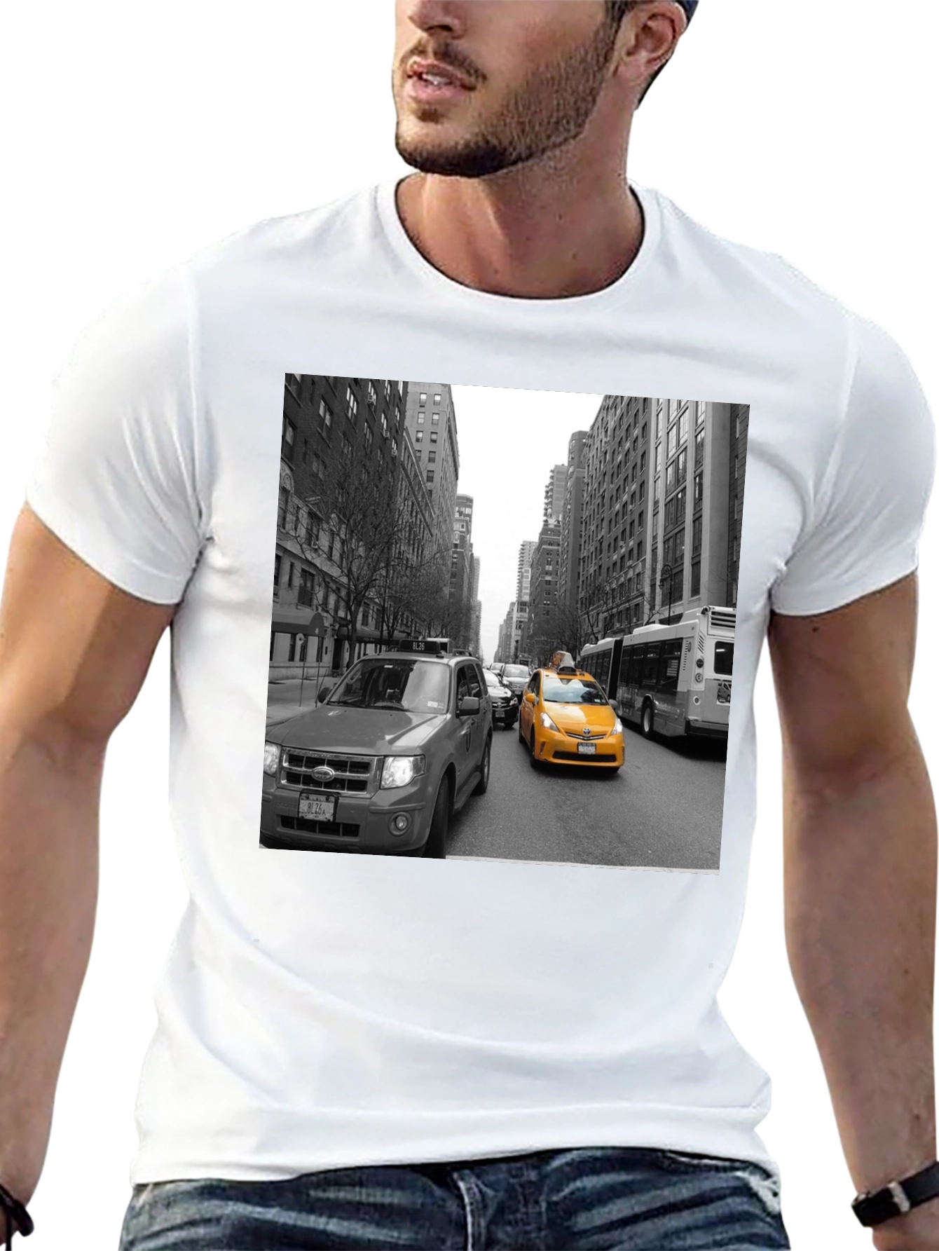 NYC Taxi Graphic Tee - Black Cotton T-Shirt