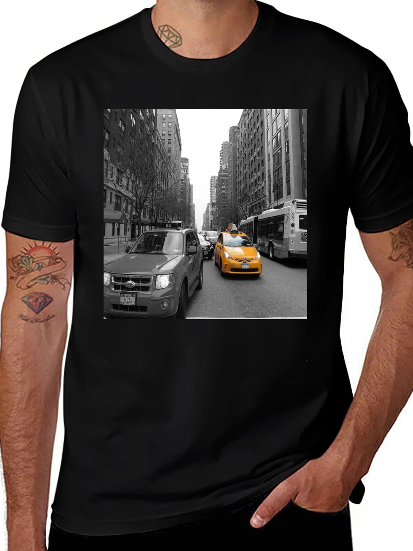 NYC Taxi Graphic Tee - Black Cotton T-Shirt