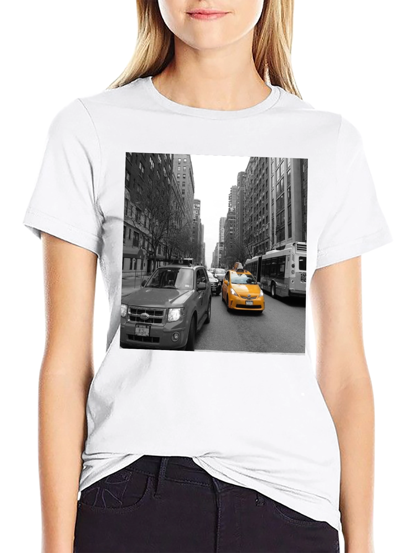 NYC Taxi Graphic Tee - Black Cotton T-Shirt