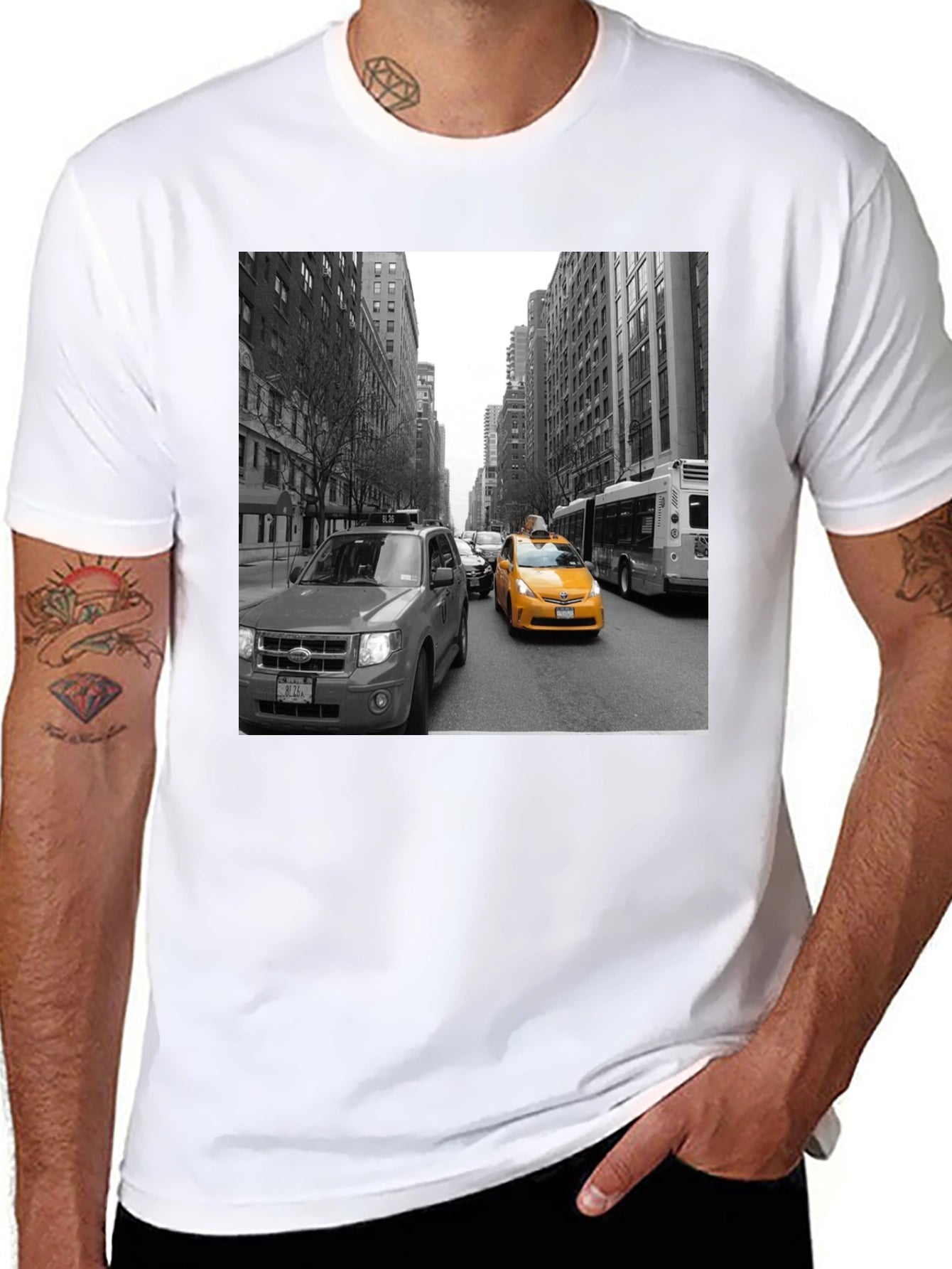 NYC Taxi Graphic Tee - Black Cotton T-Shirt