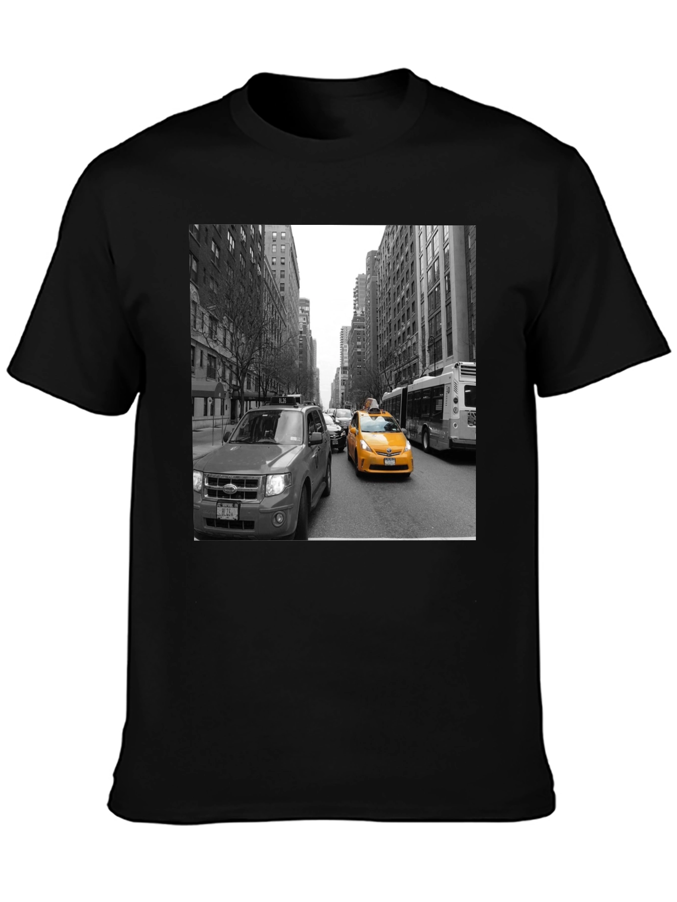NYC Taxi Graphic Tee - Black Cotton T-Shirt