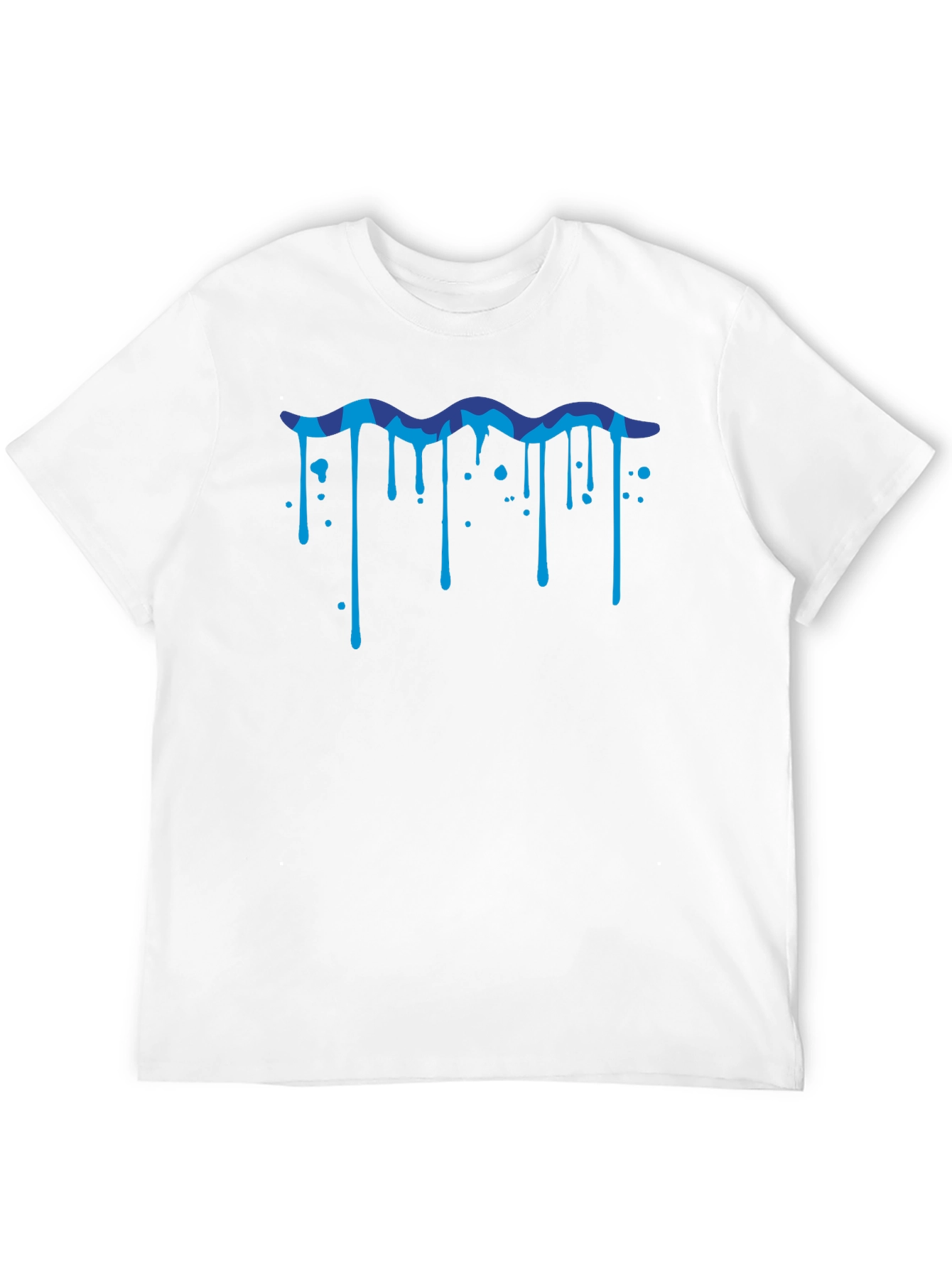 Stylish Black Tee with Blue Wave Drip Design