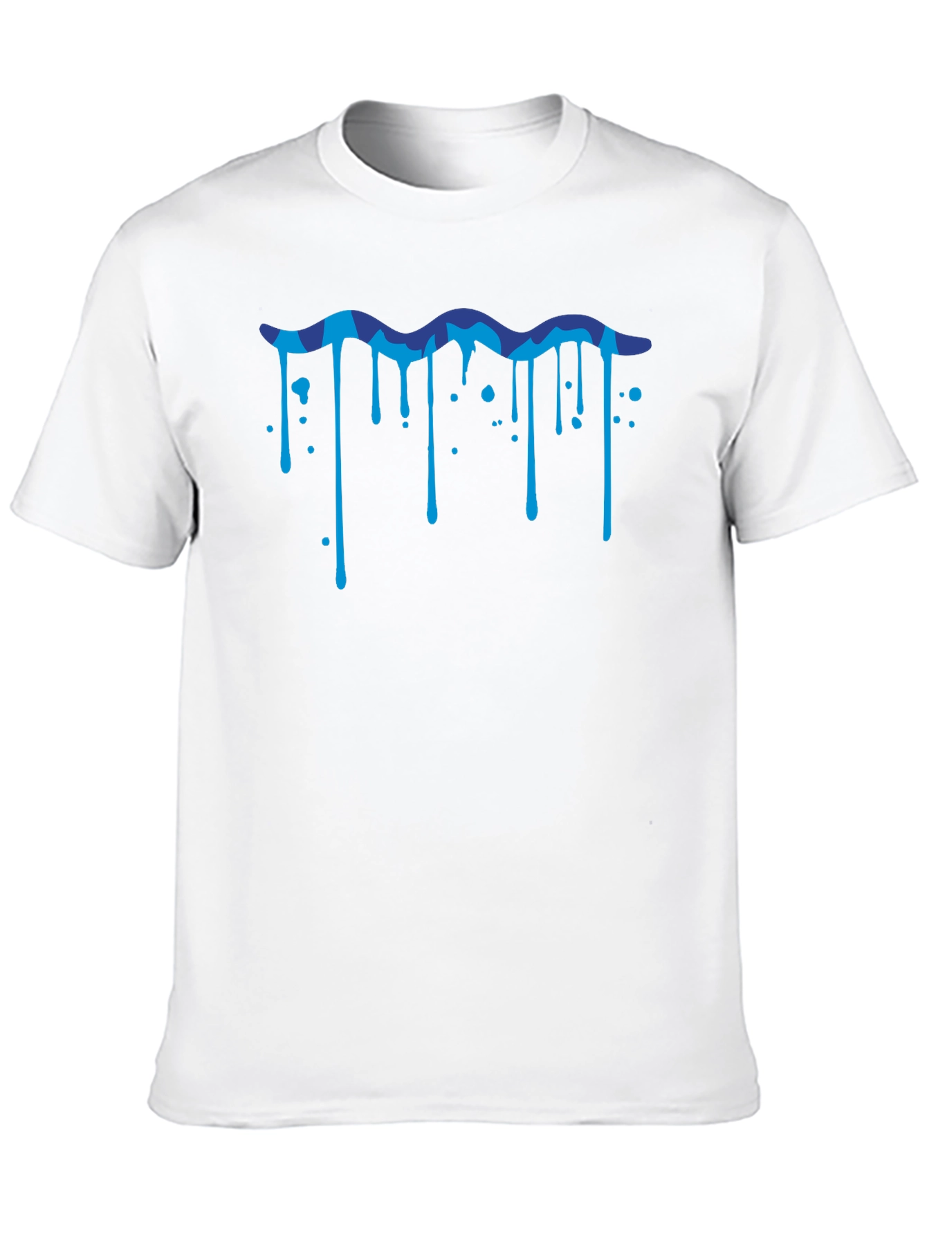 Stylish Black Tee with Blue Wave Drip Design