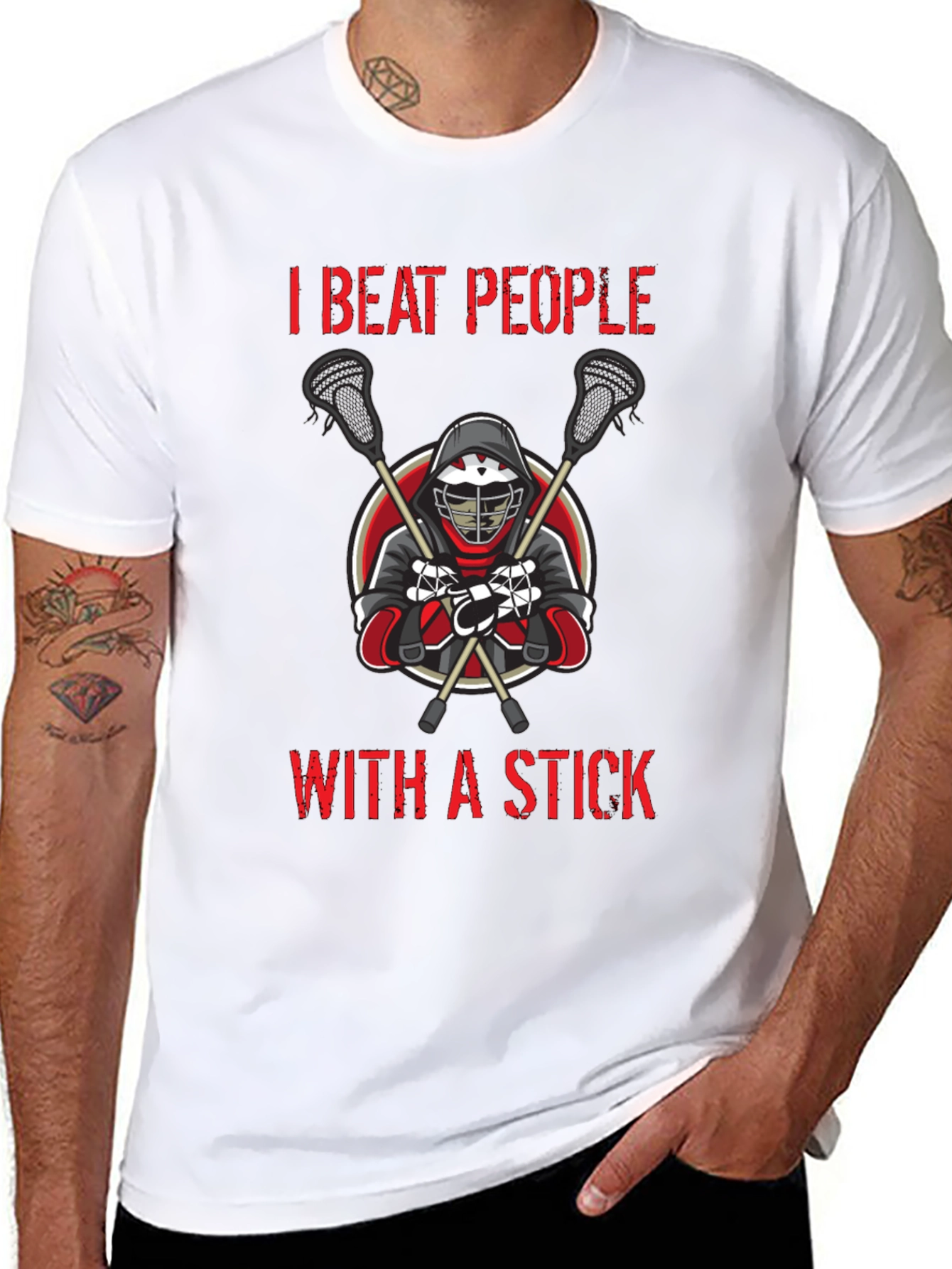 I Beat People with a Stick T-Shirt Lacrosse