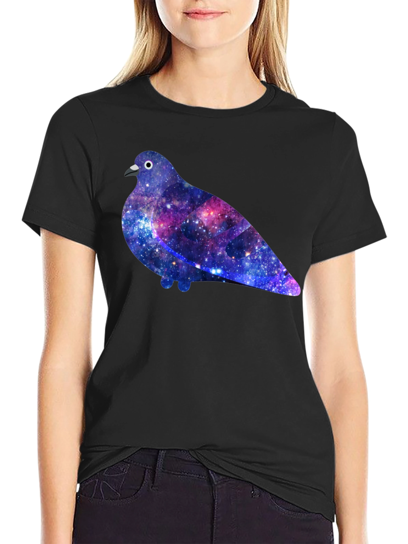 Galaxy Pigeon Graphic Tee - Unique Space Bird T-Shirt