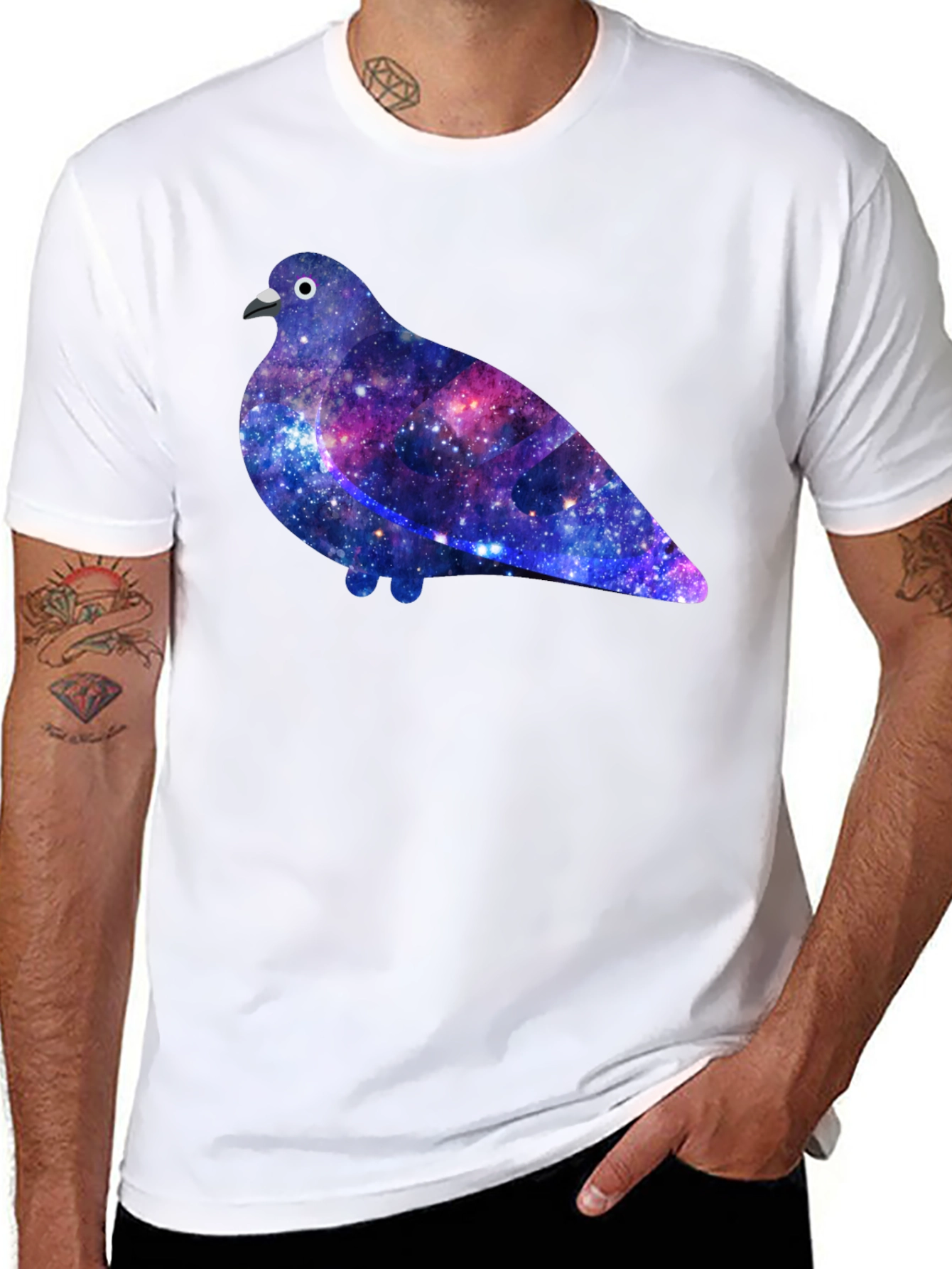 Galaxy Pigeon Graphic Tee - Unique Space Bird T-Shirt