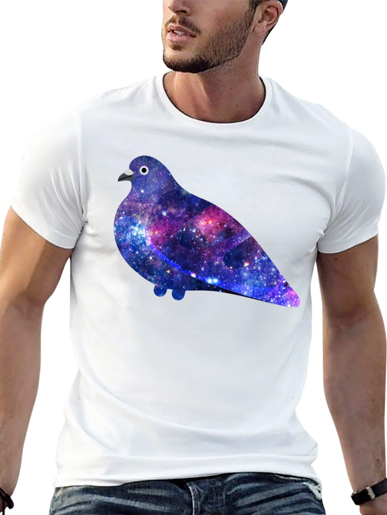 Galaxy Pigeon Graphic Tee - Unique Space Bird T-Shirt