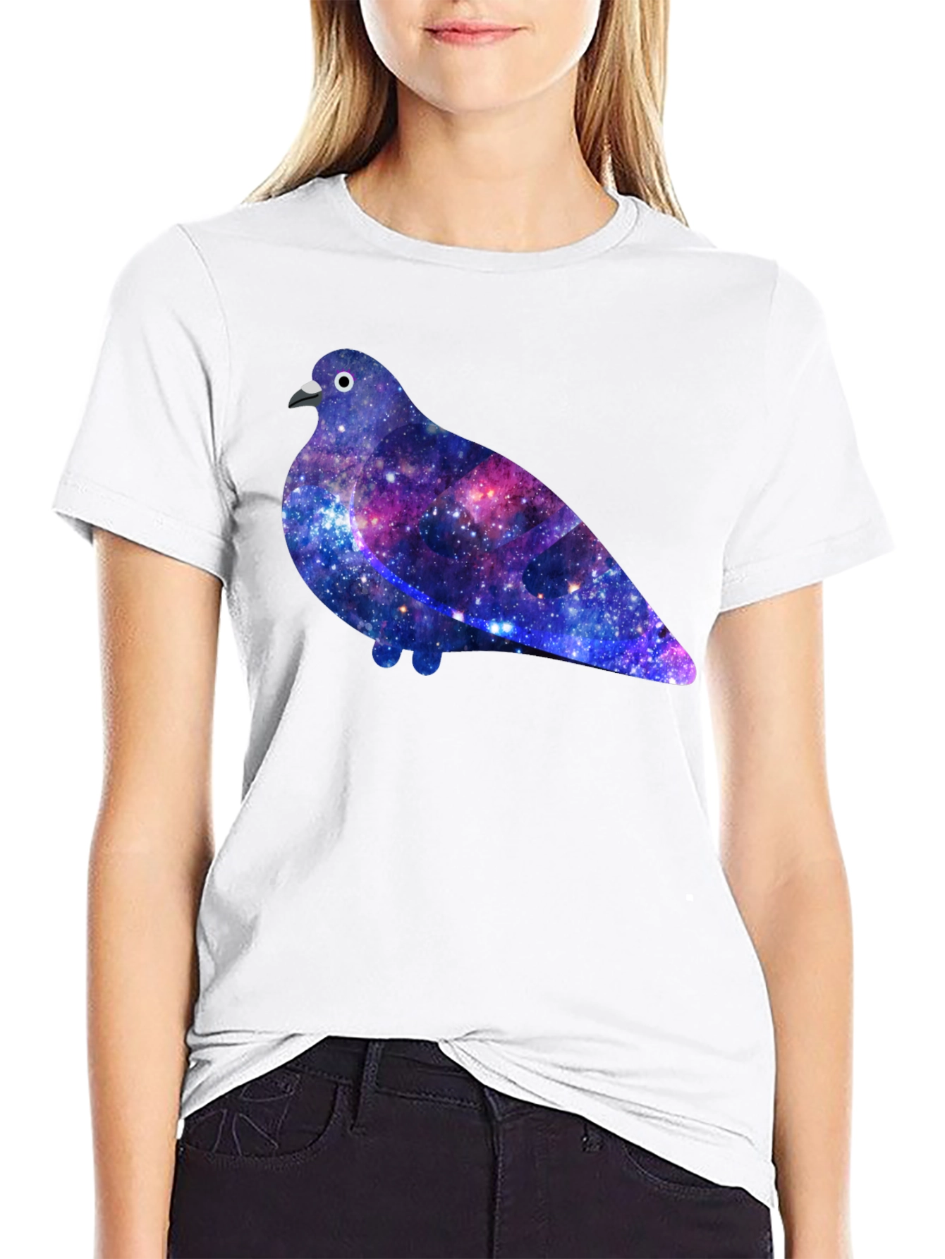 Galaxy Pigeon Graphic Tee - Unique Space Bird T-Shirt